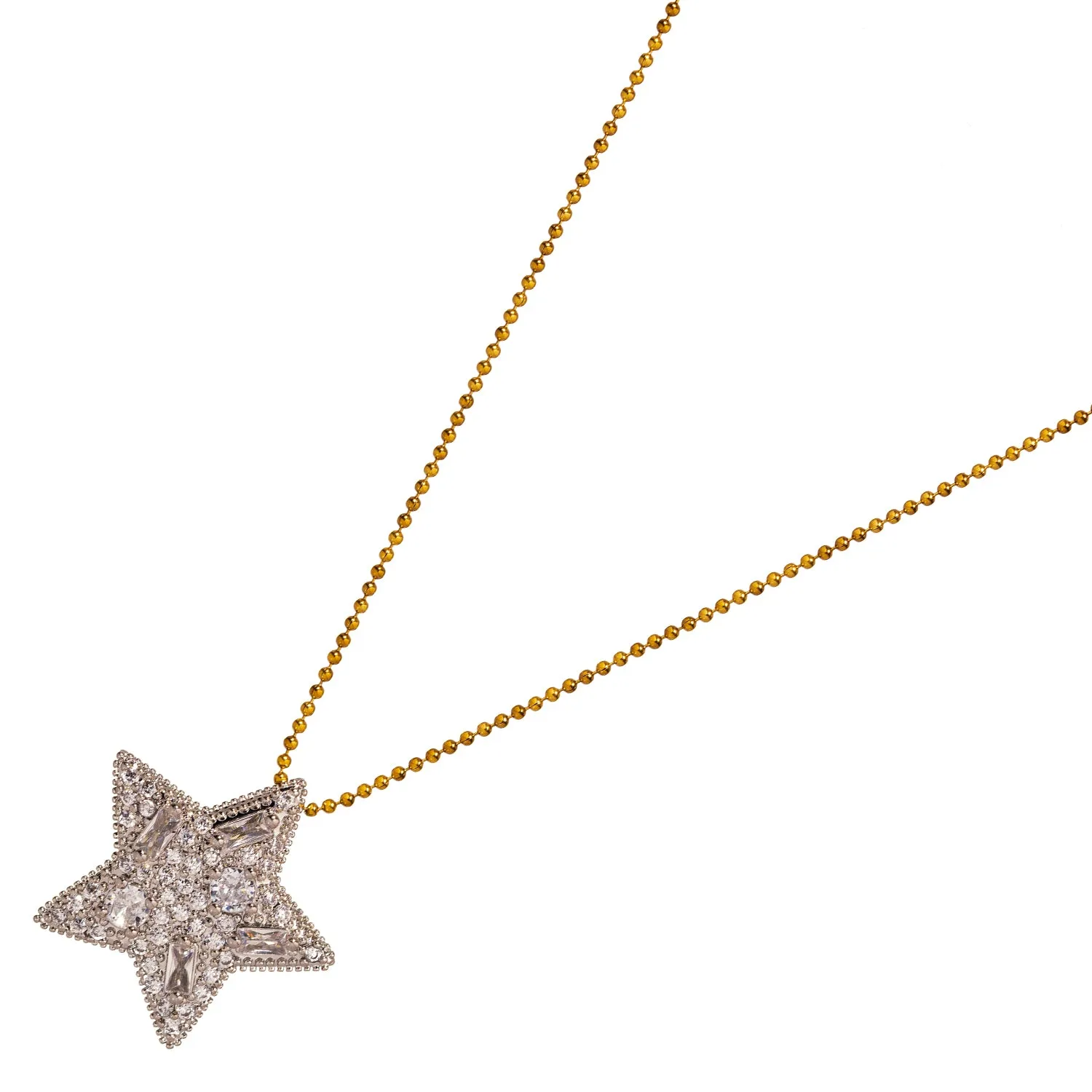 Sparkly Baguette Diamonds Big Star Love Statement Necklace