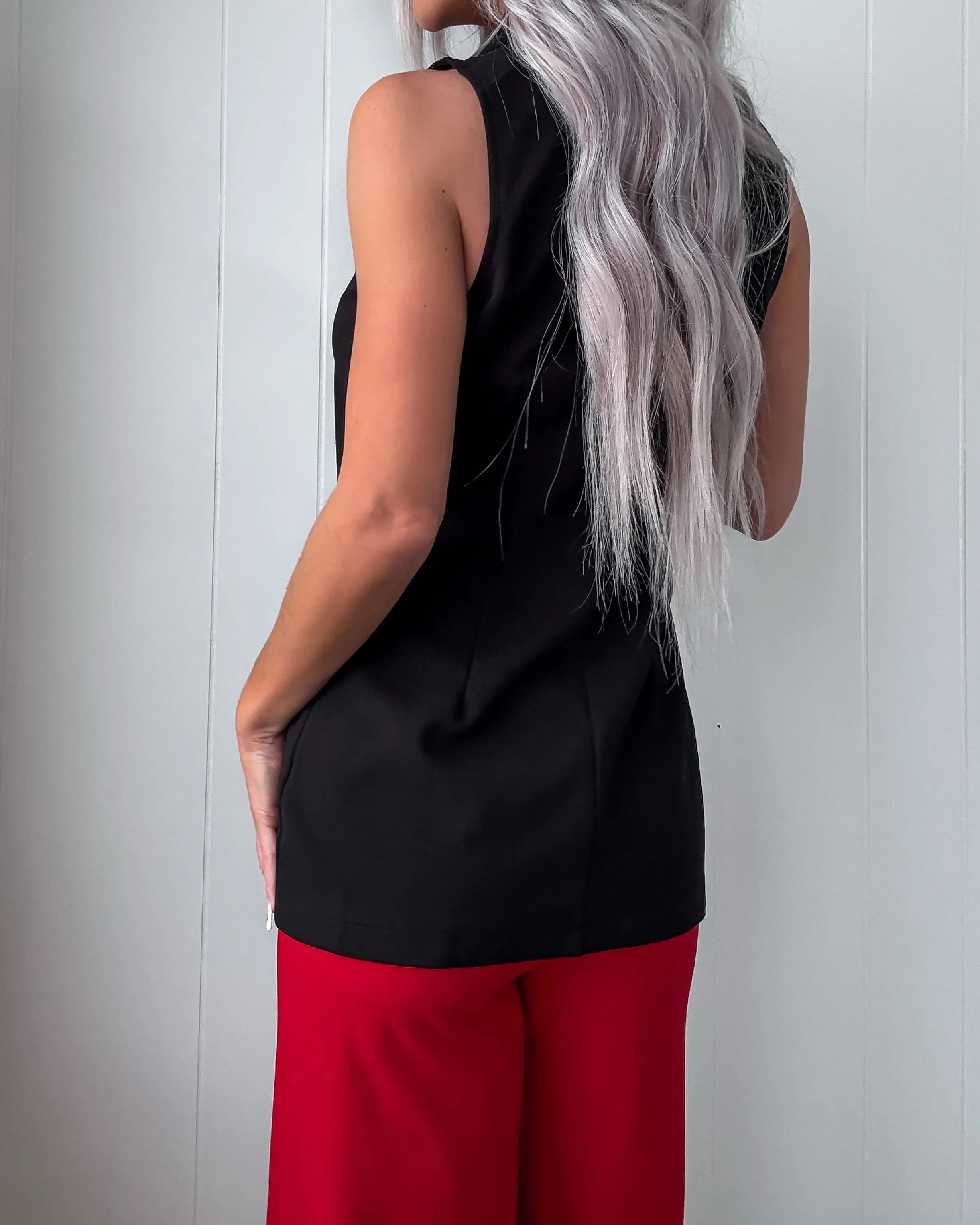 Spontaneous Success Sleeveless Blazer Top - Black