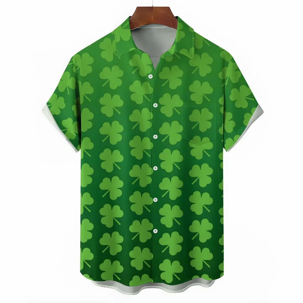 St. Patrick'S Day Shamrock Casual Short Sleeve Shirt 2402000100