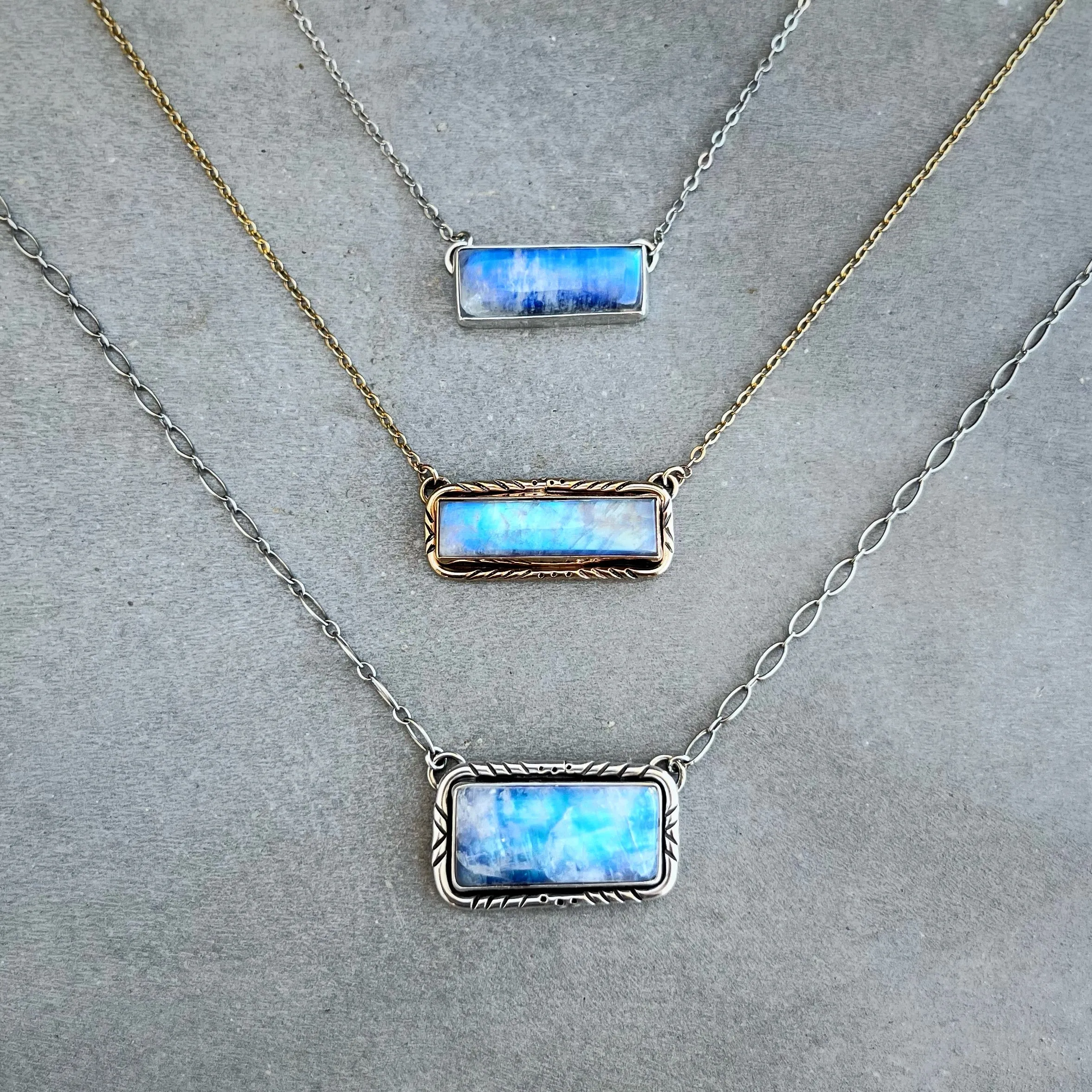 Stamped moonstone bar necklace in 14K gold-fill