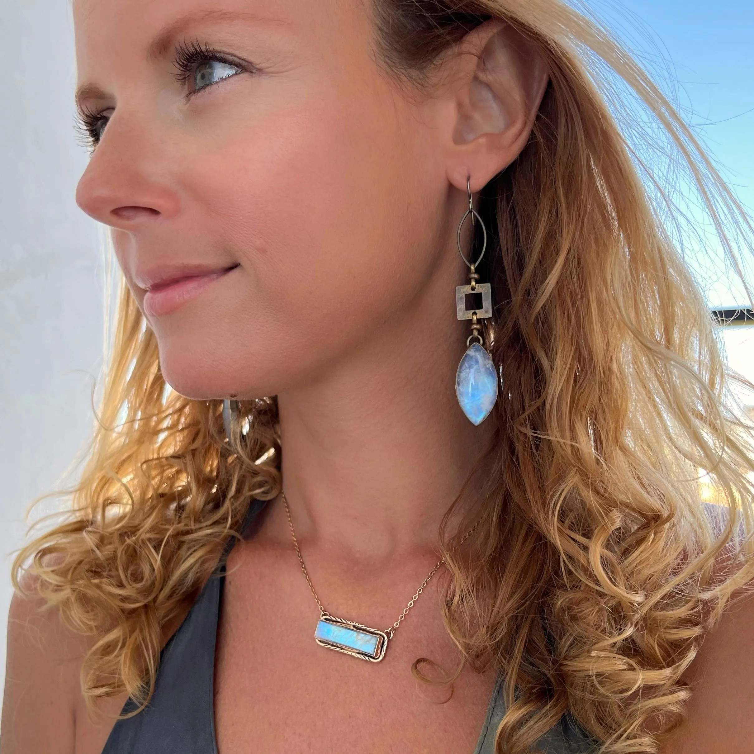 Stamped moonstone bar necklace in 14K gold-fill