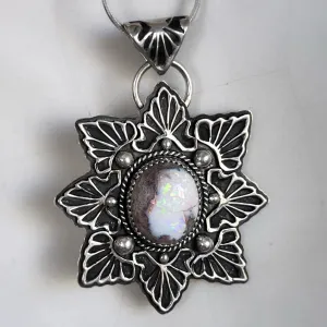 Stamped star necklace with hydrophane opal
