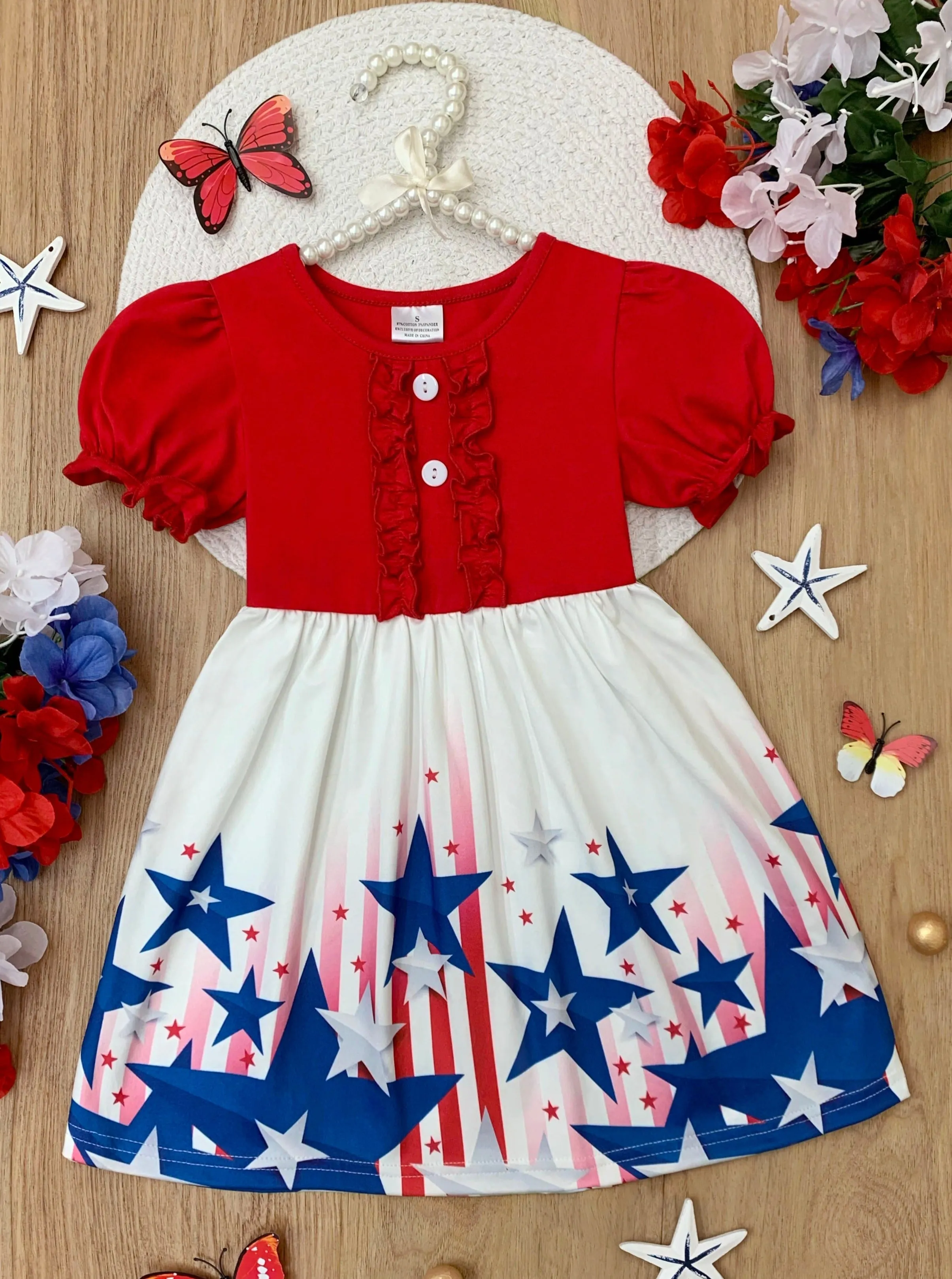 Stars & Stripes Princess Puff Sleeve Dress