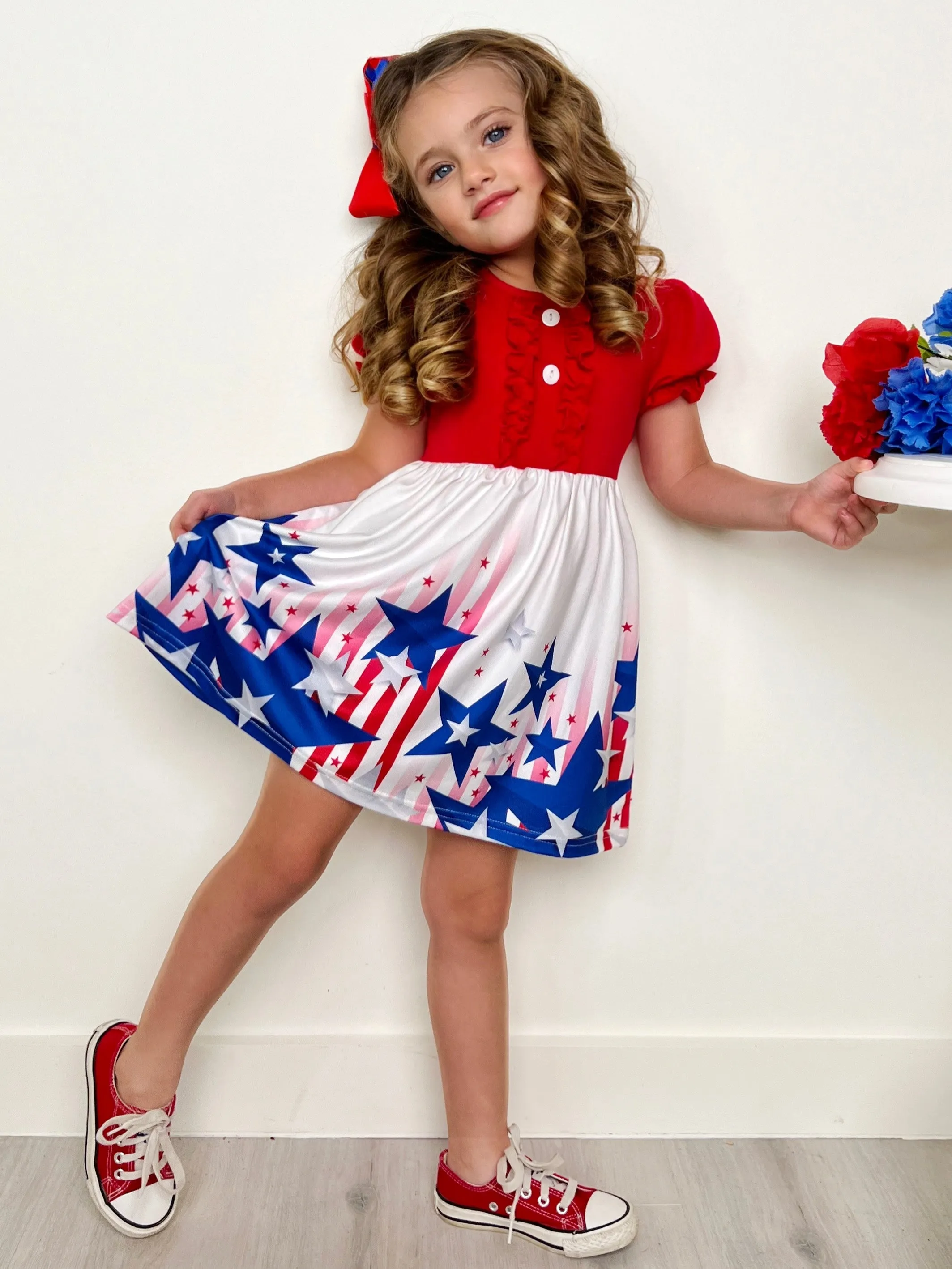 Stars & Stripes Princess Puff Sleeve Dress