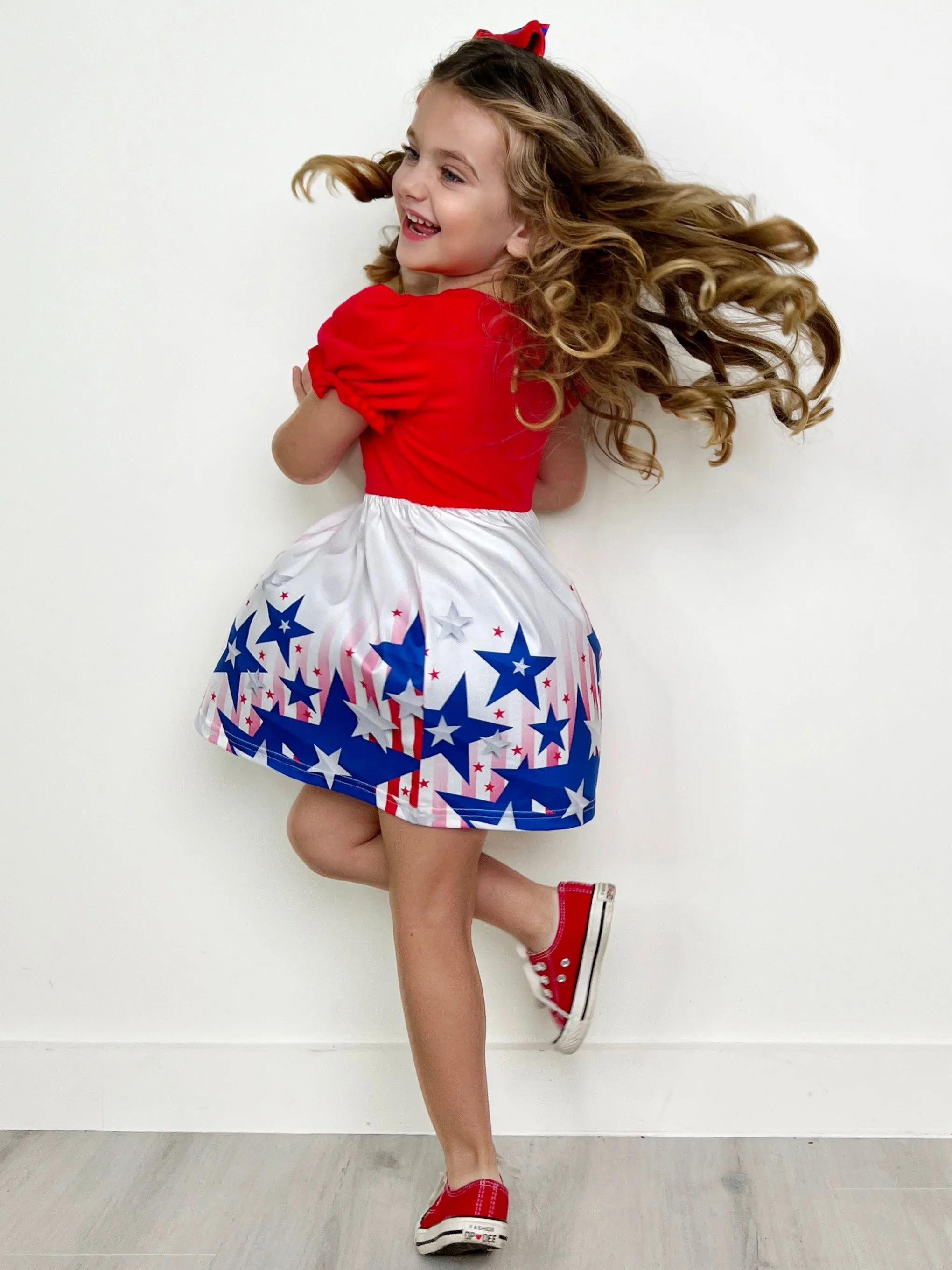 Stars & Stripes Princess Puff Sleeve Dress
