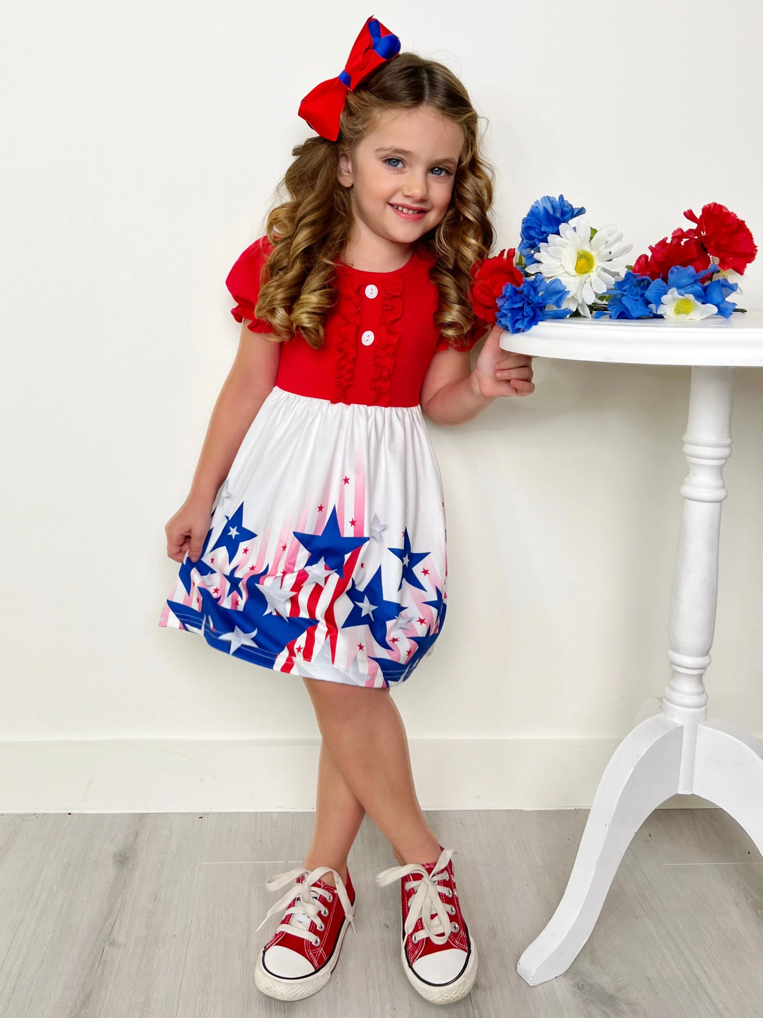 Stars & Stripes Princess Puff Sleeve Dress