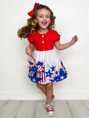 Stars & Stripes Princess Puff Sleeve Dress