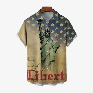 Statue of Liberty Independence Day Print Casual Short Sleeve Shirt 2404000299