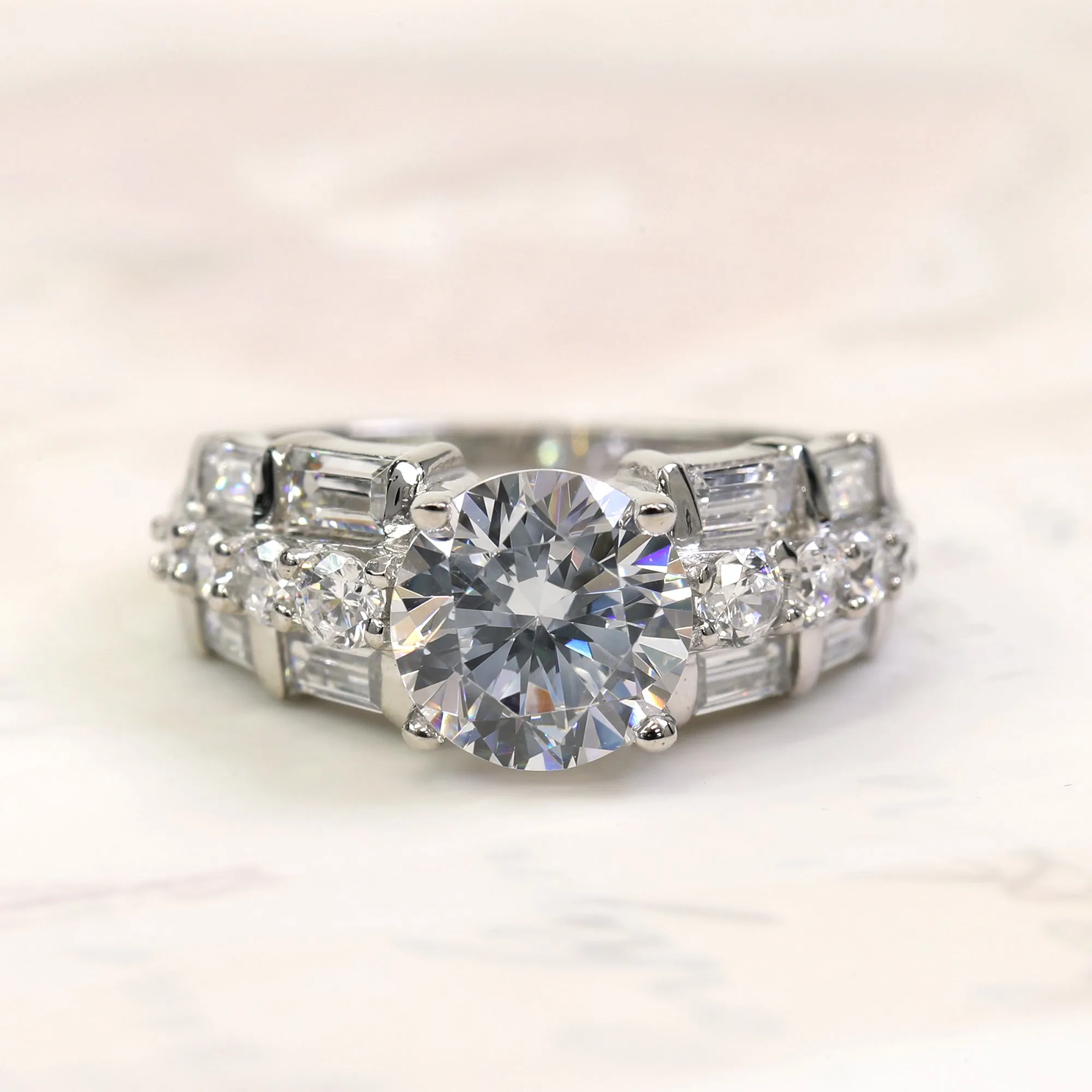 Sterling Silver Diamond Simulant Vintage Edwardian Ring