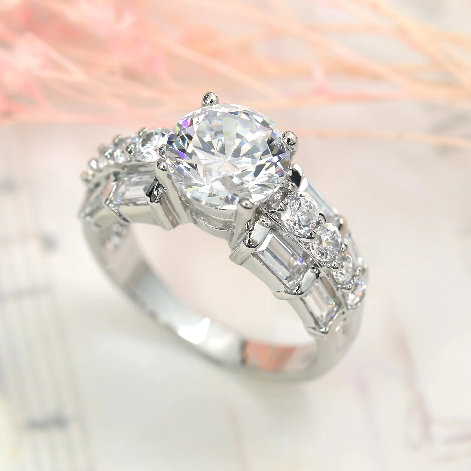 Sterling Silver Diamond Simulant Vintage Edwardian Ring