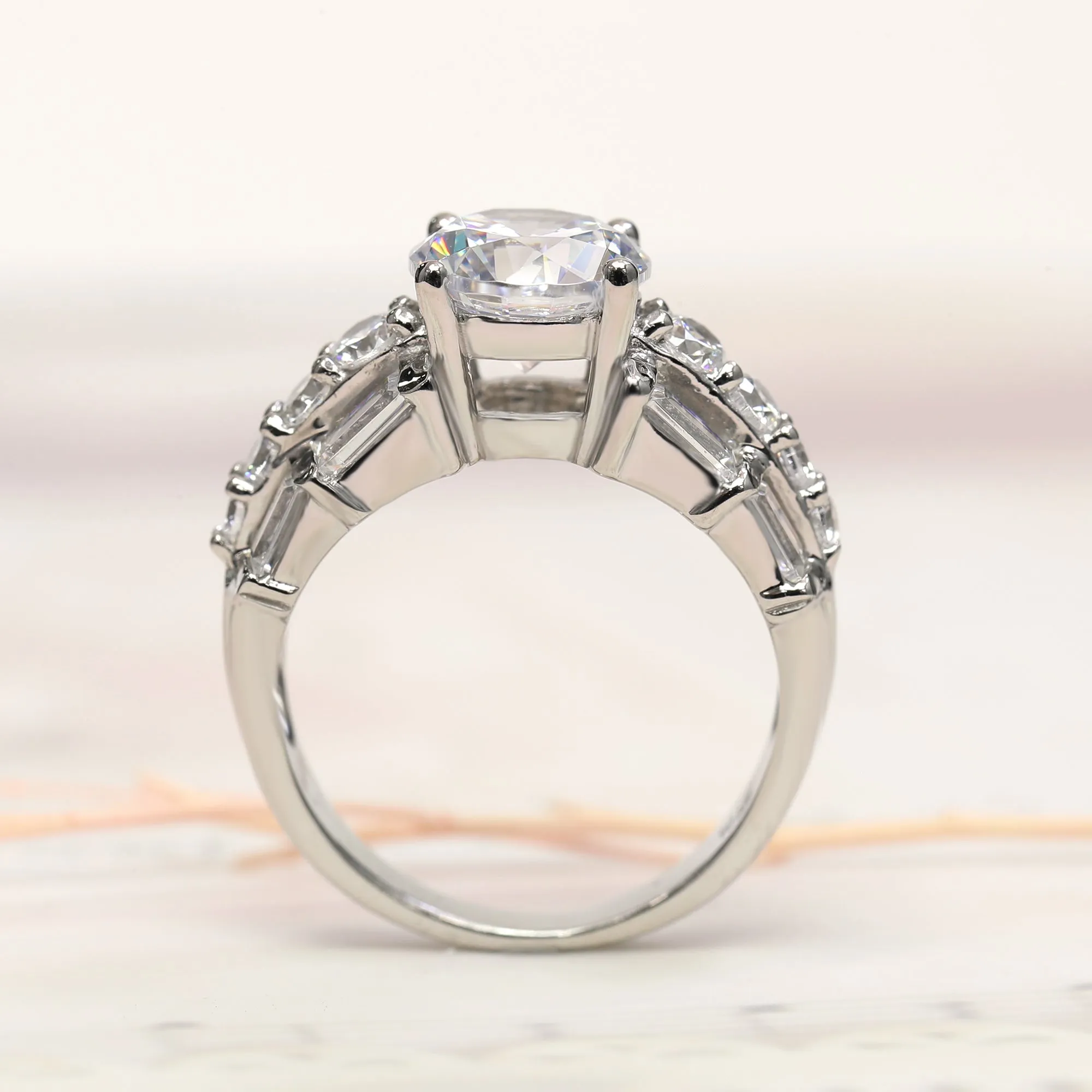 Sterling Silver Diamond Simulant Vintage Edwardian Ring