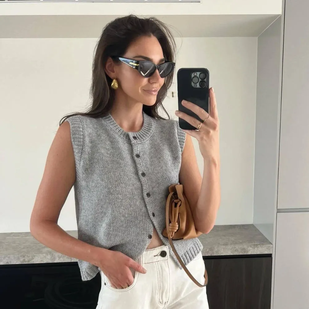 Summer Knitted Cardigan Sleeveless Top