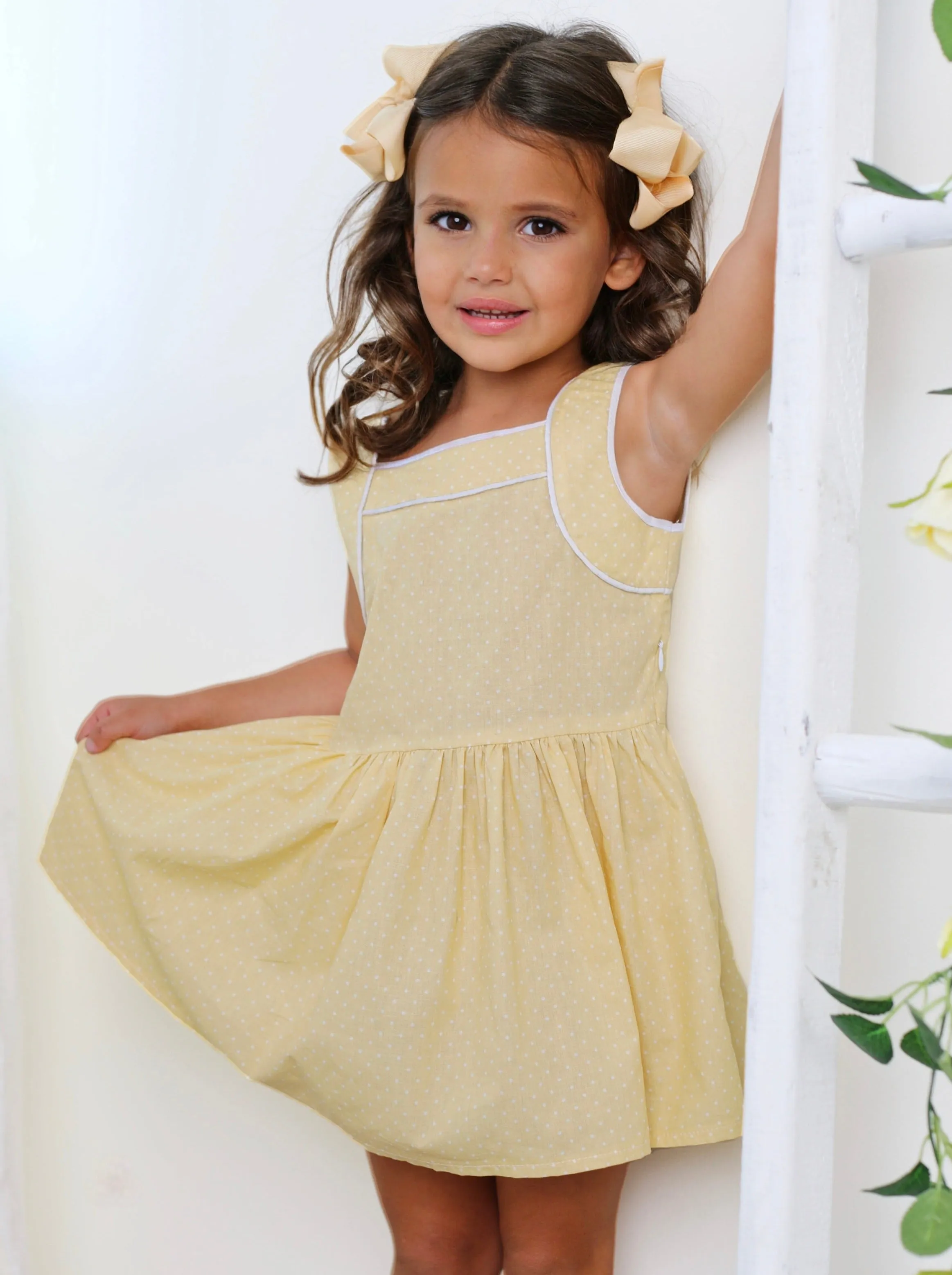 Sunny Yellow Polka Dot Mini Dress by Kids Couture