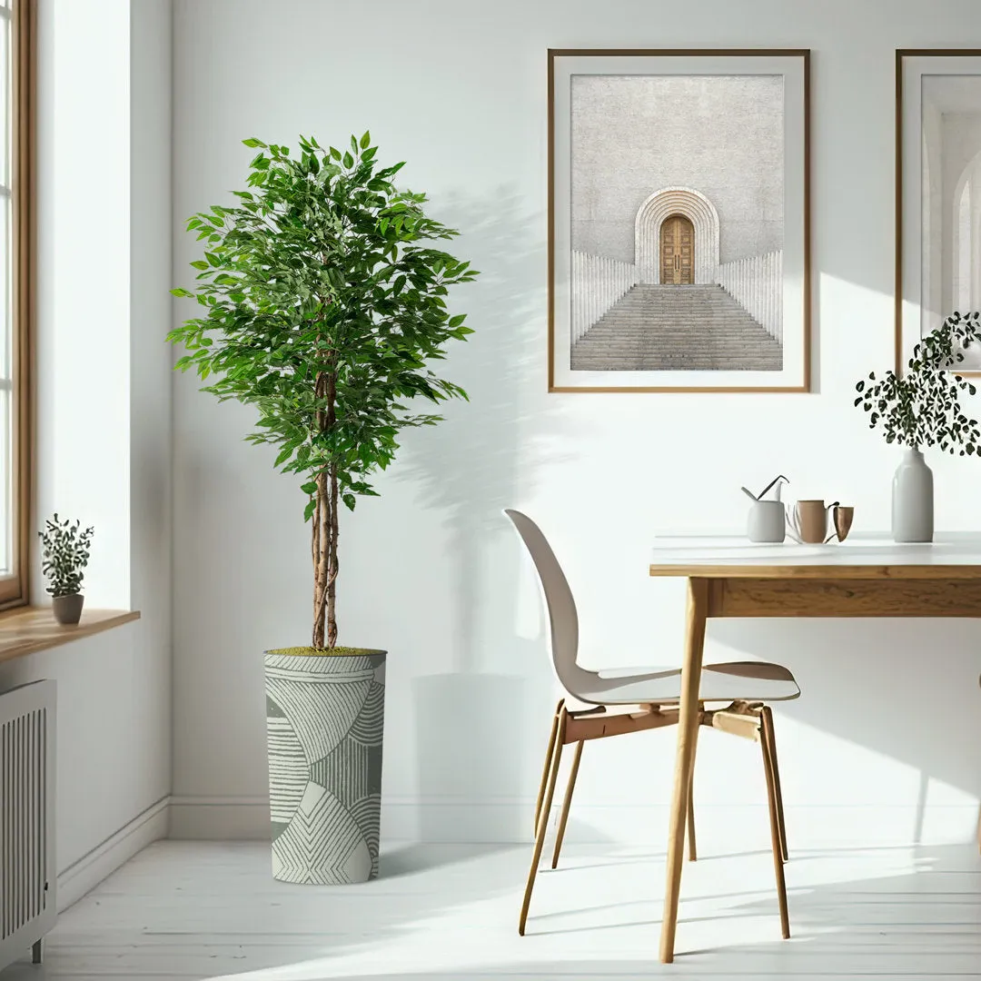 Tall Fake Plants Faux Ficus Tree in Neutral Pattern Planter Indoor And Outdoor Artificial Plants SIGNLEADER Base Color: Green Strips Conbination