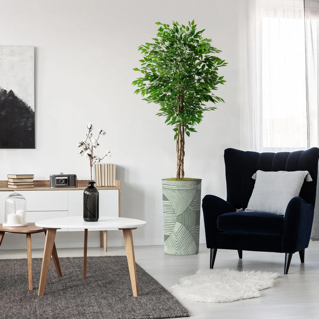 Tall Fake Plants Faux Ficus Tree in Neutral Pattern Planter Indoor And Outdoor Artificial Plants SIGNLEADER Base Color: Green Strips Conbination