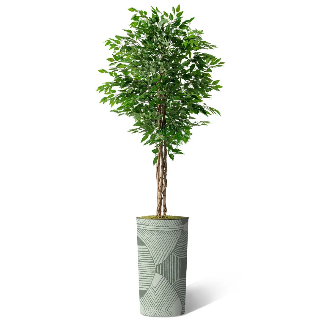 Tall Fake Plants Faux Ficus Tree in Neutral Pattern Planter Indoor And Outdoor Artificial Plants SIGNLEADER Base Color: Green Strips Conbination