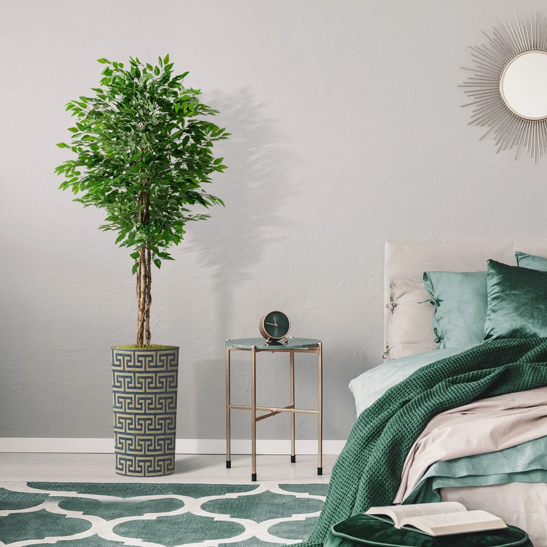 Tall Fake Plants Faux Ficus Tree in Neutral Pattern Planter Indoor And Outdoor Artificial Plants SIGNLEADER Base Color: Navy Retro Totem Pattern