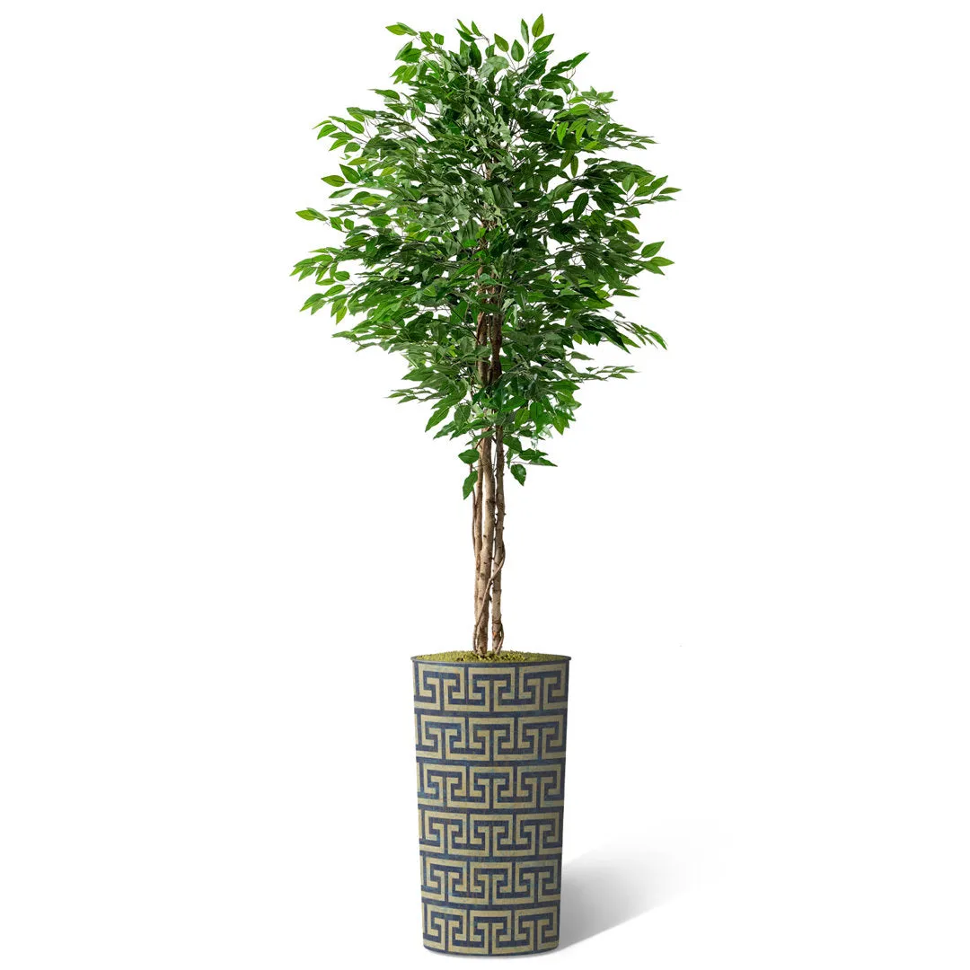 Tall Fake Plants Faux Ficus Tree in Neutral Pattern Planter Indoor And Outdoor Artificial Plants SIGNLEADER Base Color: Navy Retro Totem Pattern