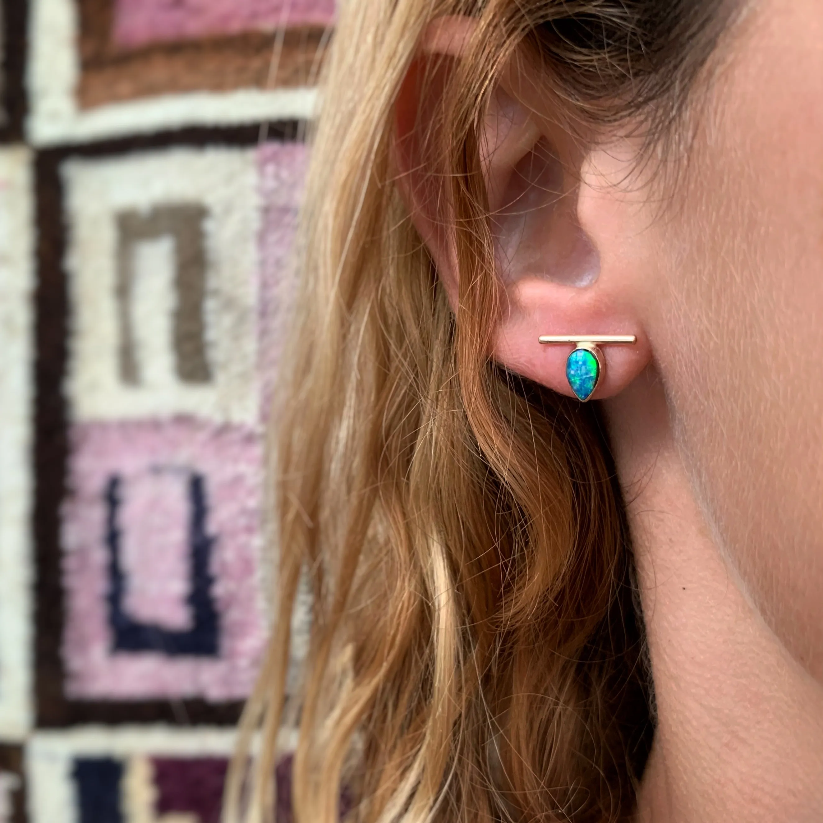 Teardrop opal bar studs with removable hoops in 14K gold-fill