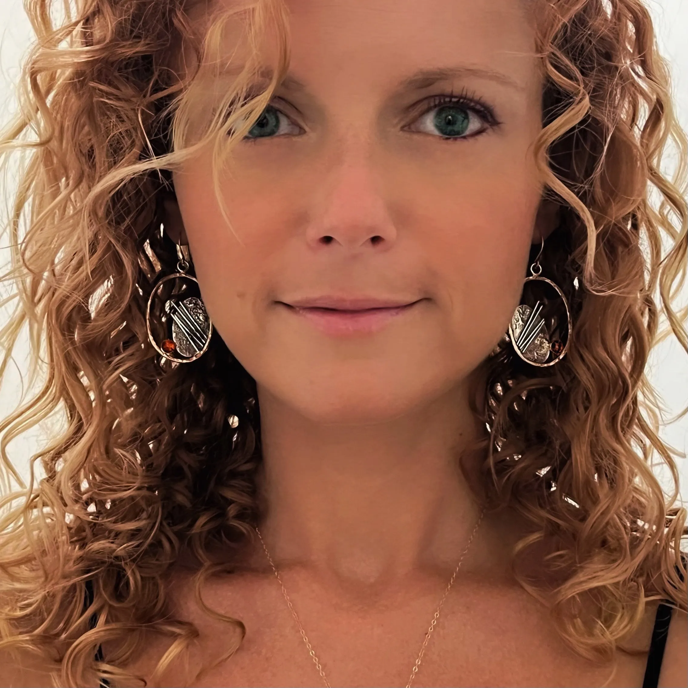 Textured hoops with amber in 14K gold-fill & silver