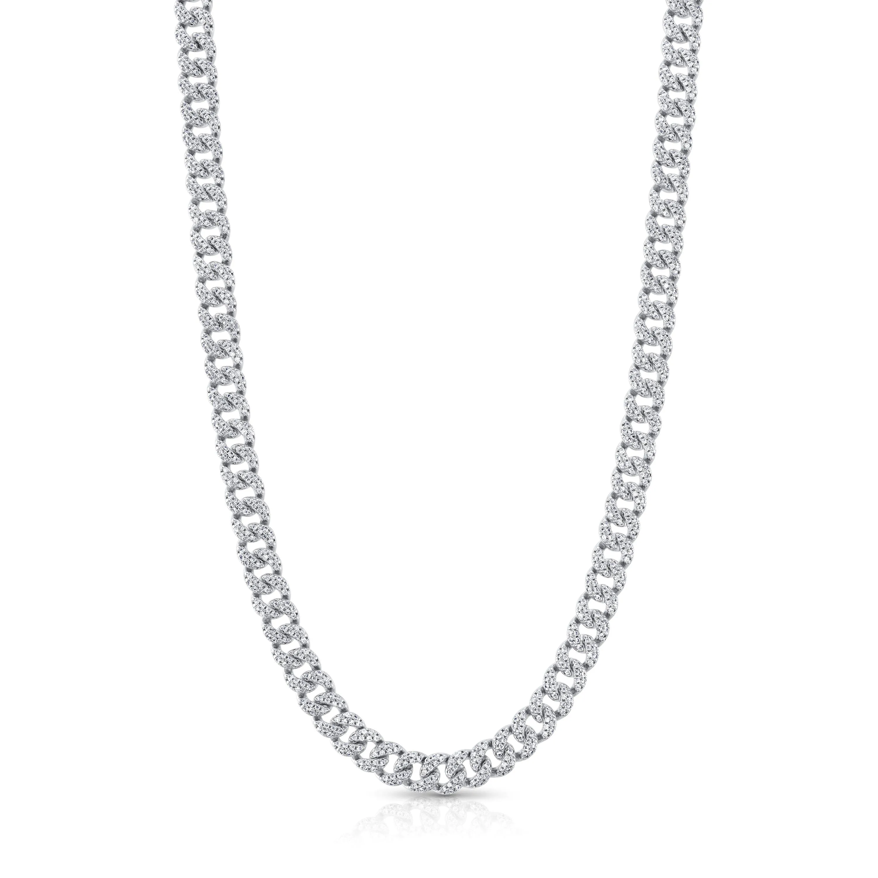 THIN VIBRATION CZ CUBAN NECKLACE, SILVER