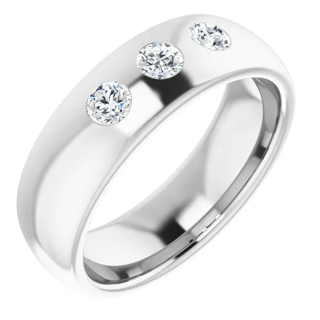 Three Stone Bezel Set Diamond Men's Ring