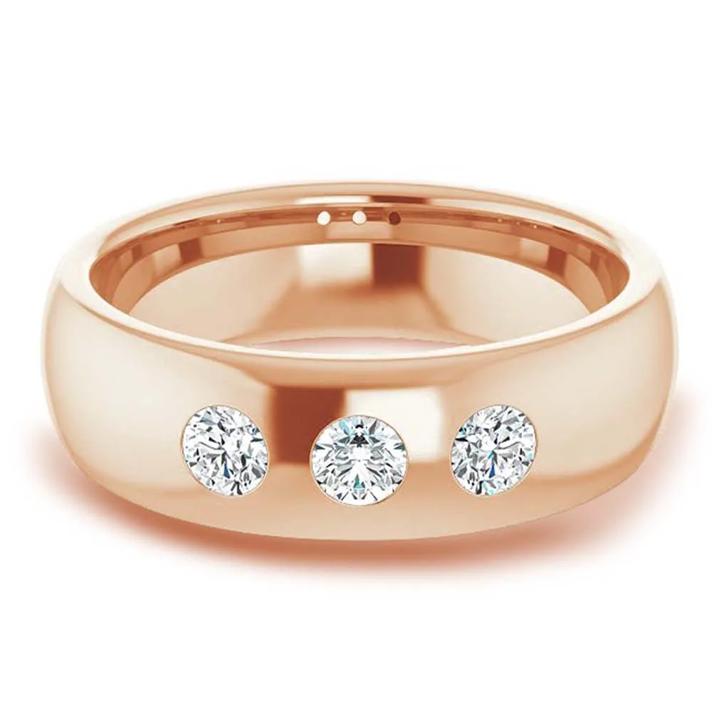 Three Stone Bezel Set Diamond Men's Ring