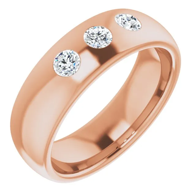 Three Stone Bezel Set Diamond Men's Ring