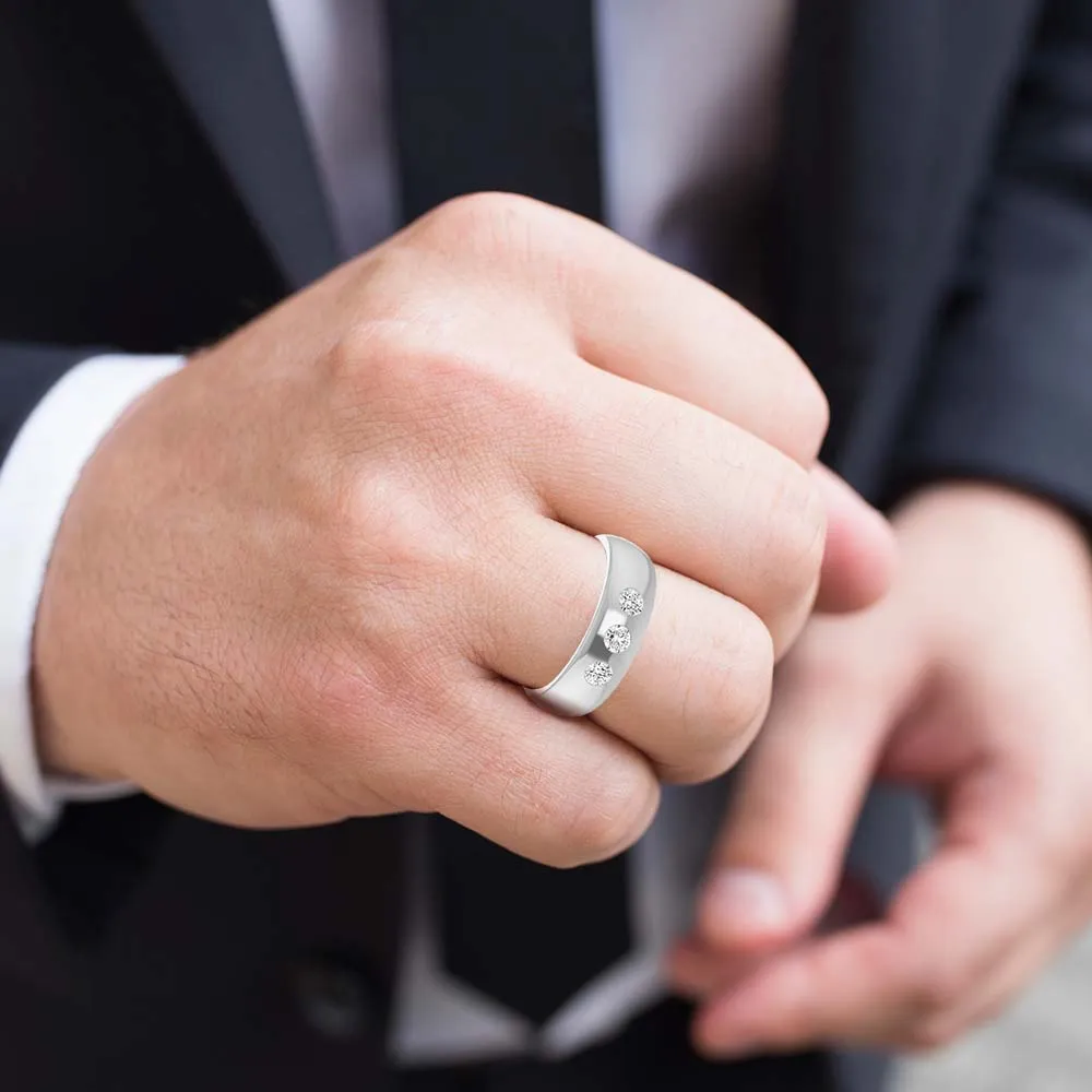 Three Stone Bezel Set Diamond Men's Ring
