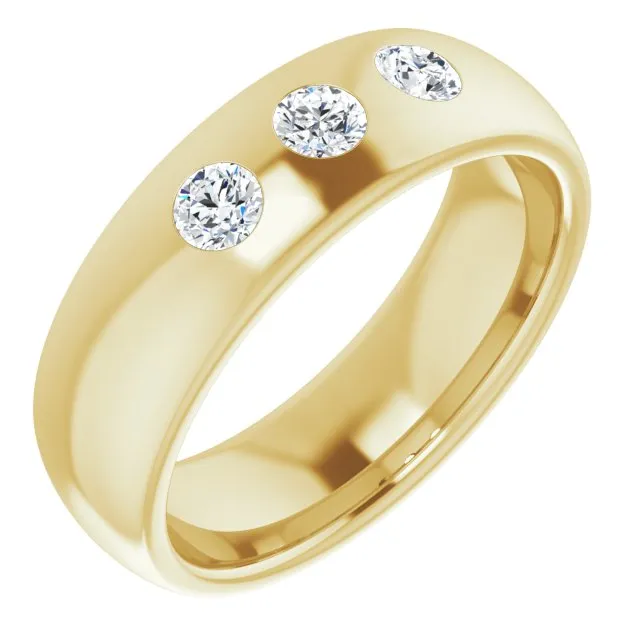 Three Stone Bezel Set Diamond Men's Ring