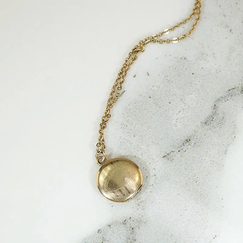 Tiny 10k Gold Pinstriped Edwardian Locket