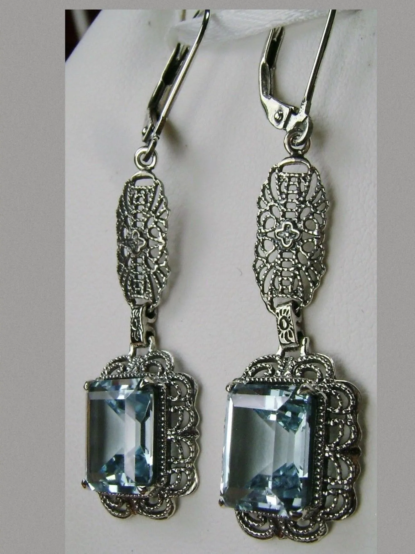 Topaz Earrings, Natural Blue Topaz Gemstones, Long Festoon Filigree #E8
