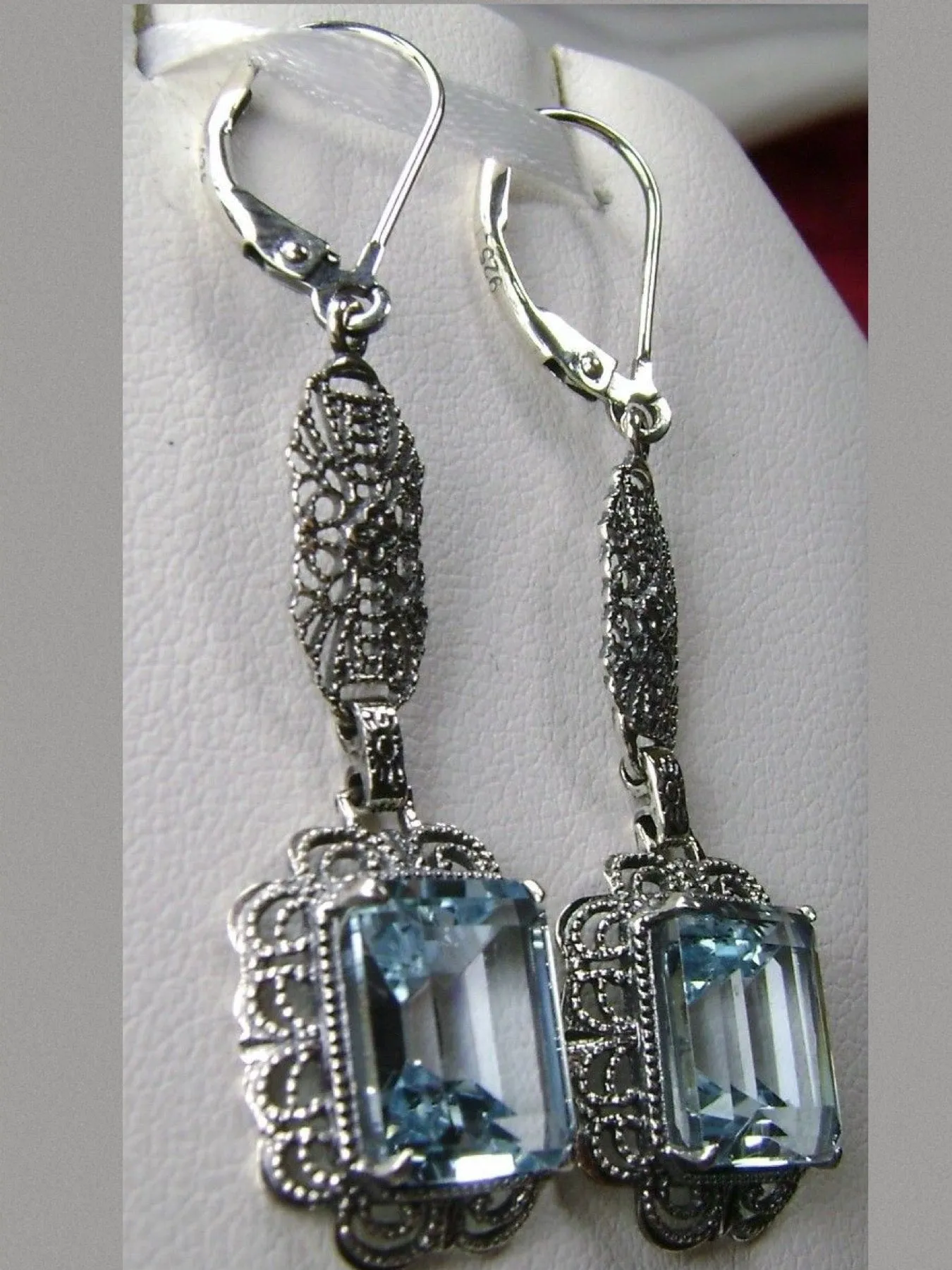Topaz Earrings, Natural Blue Topaz Gemstones, Long Festoon Filigree #E8