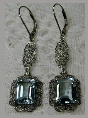 Topaz Earrings, Natural Blue Topaz Gemstones, Long Festoon Filigree #E8
