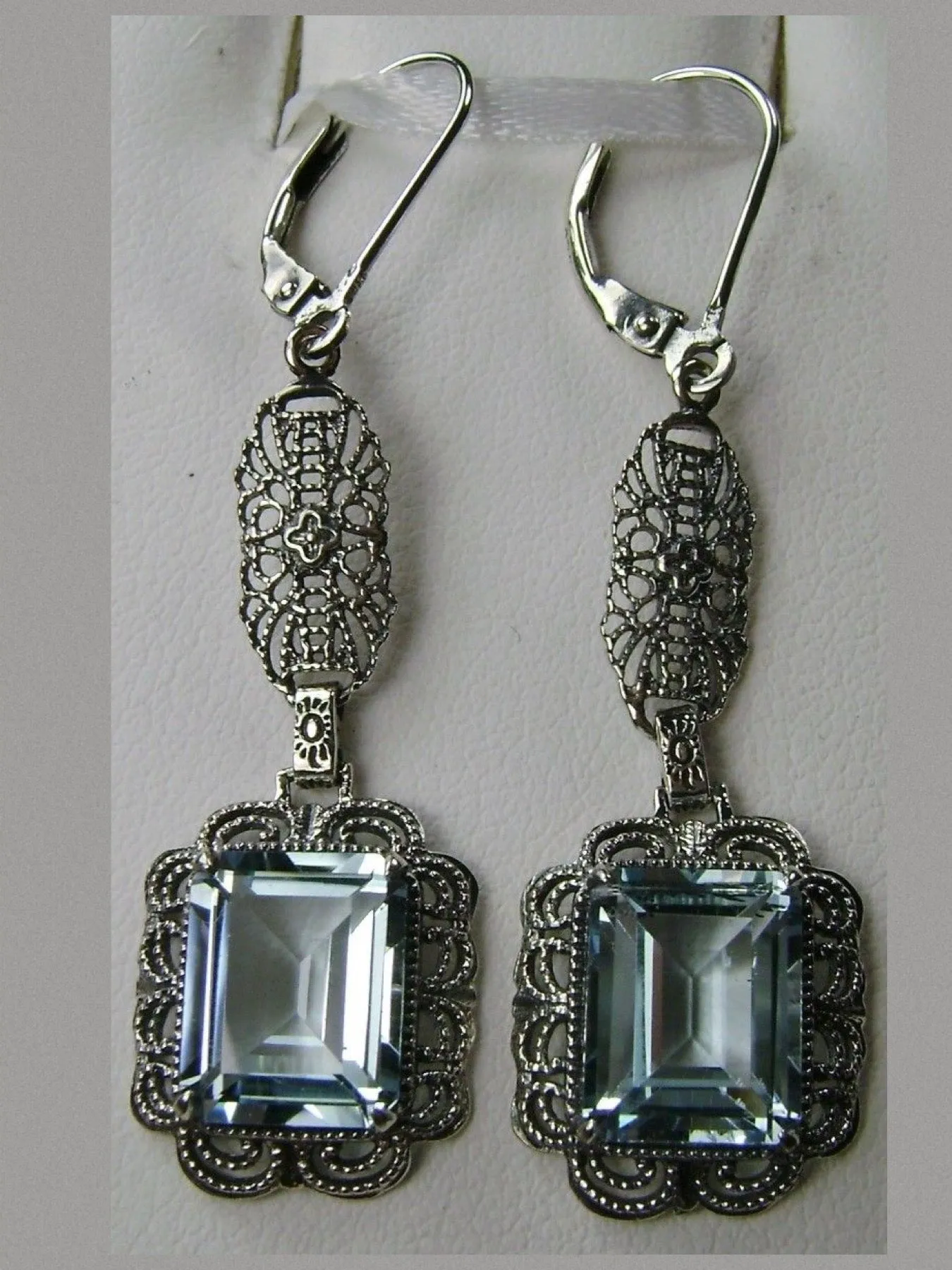 Topaz Earrings, Natural Blue Topaz Gemstones, Long Festoon Filigree #E8