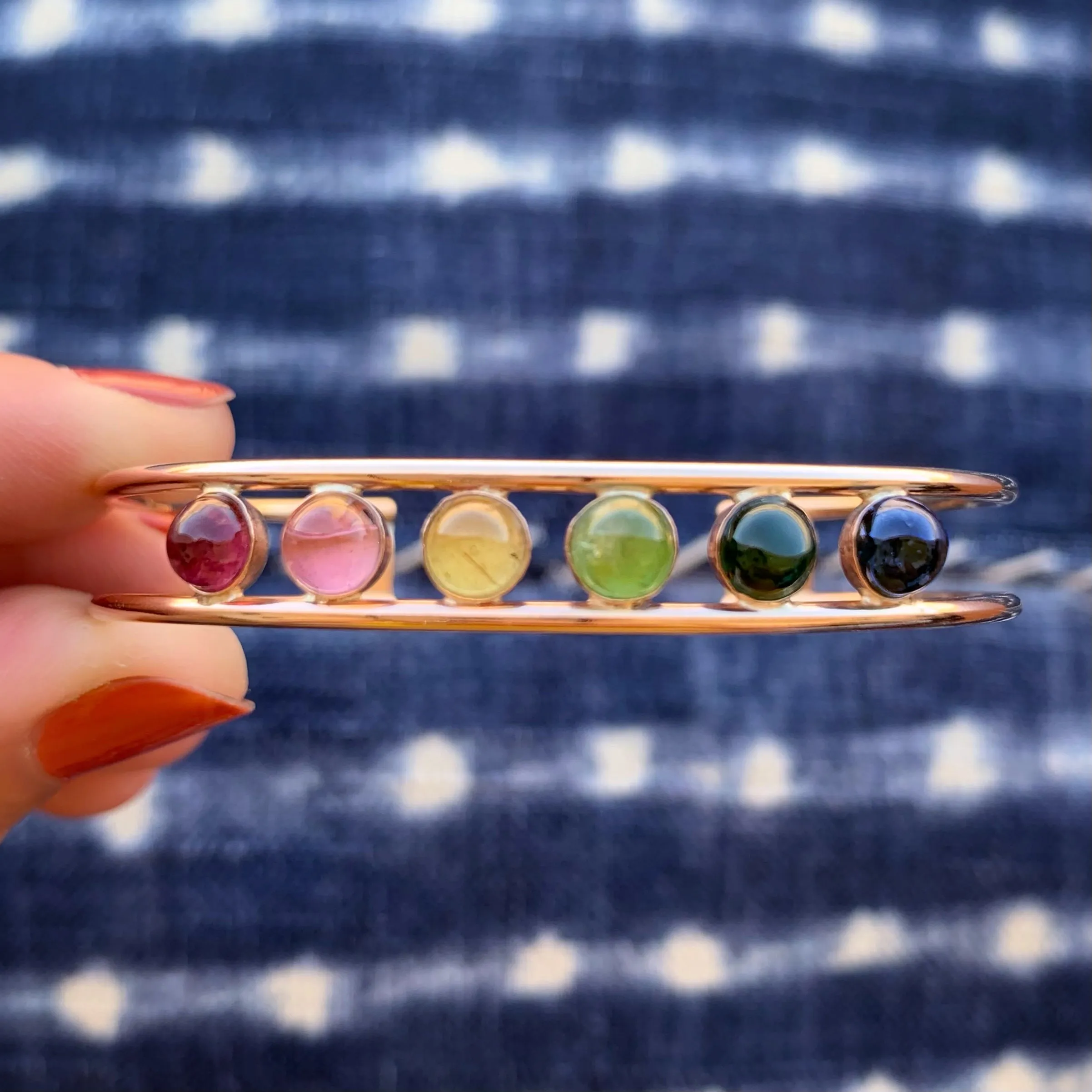 Tourmaline rainbow cuff in 14K gold-fill