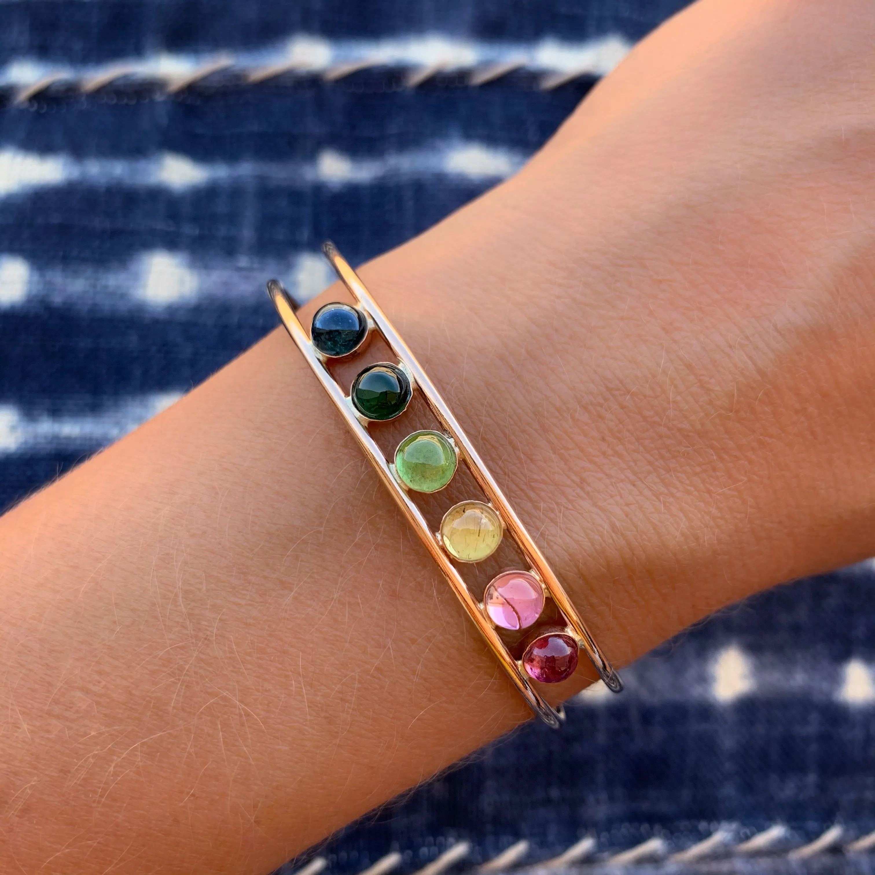 Tourmaline rainbow cuff in 14K gold-fill