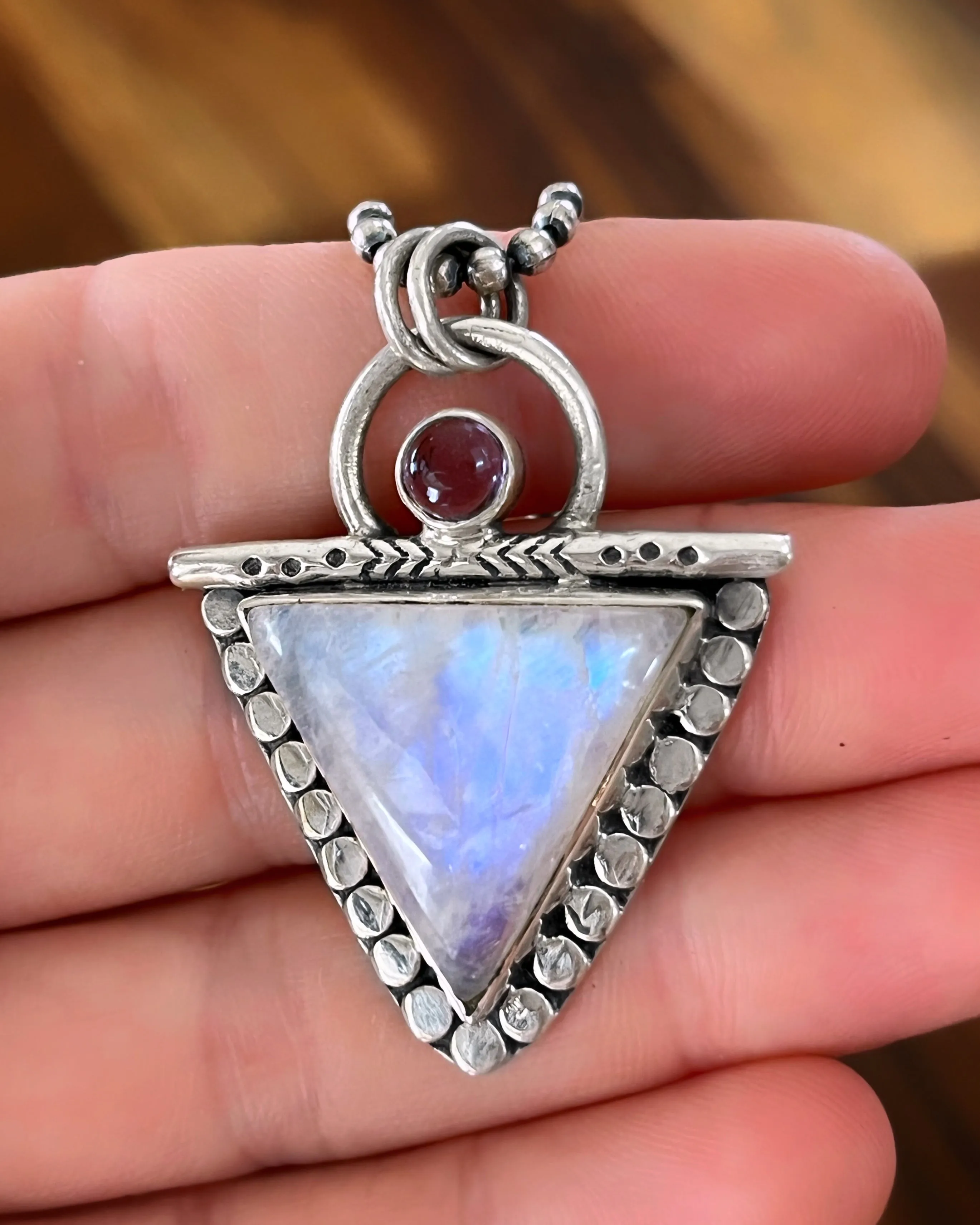 Triangle moonstone & amethyst necklace in silver