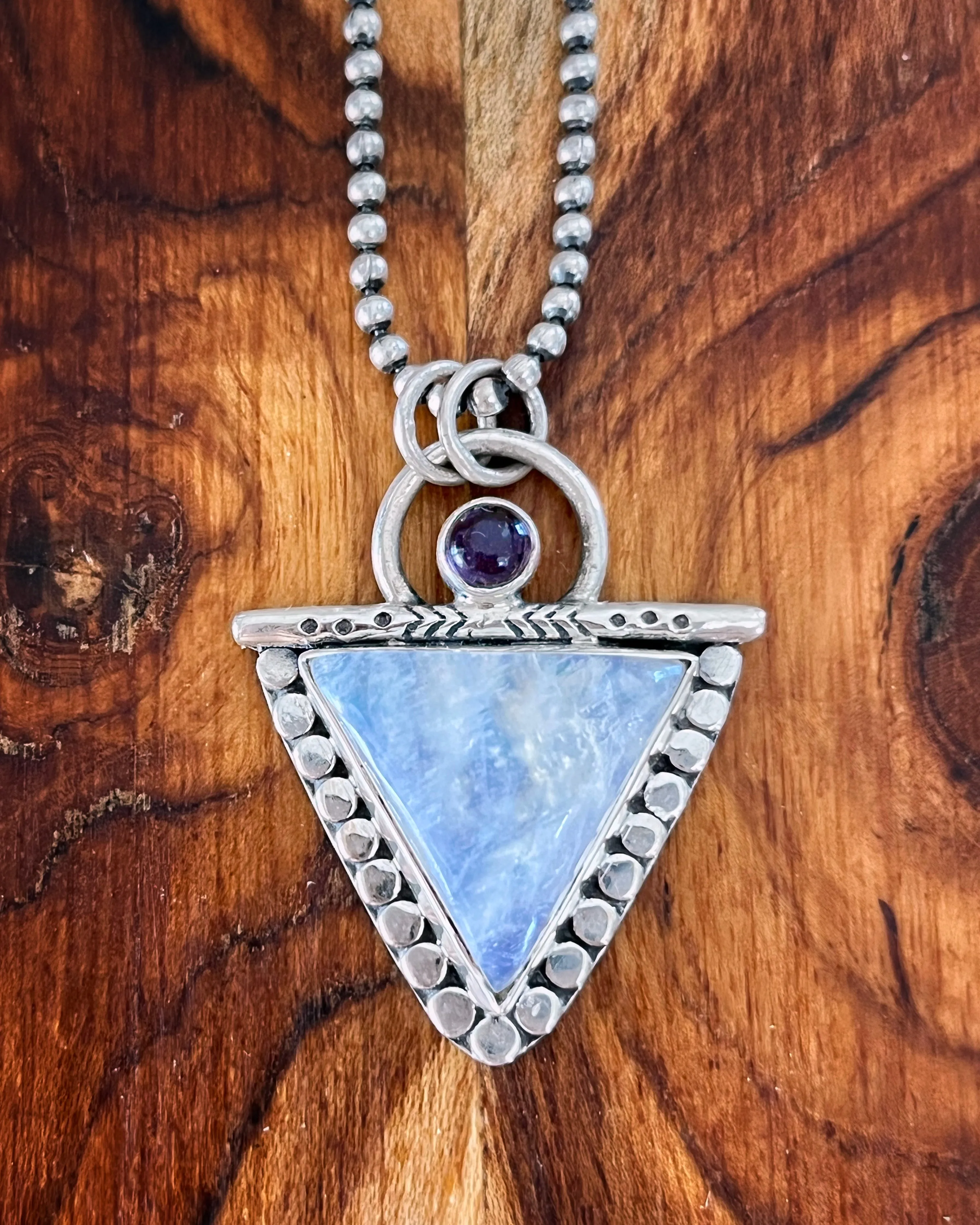 Triangle moonstone & amethyst necklace in silver