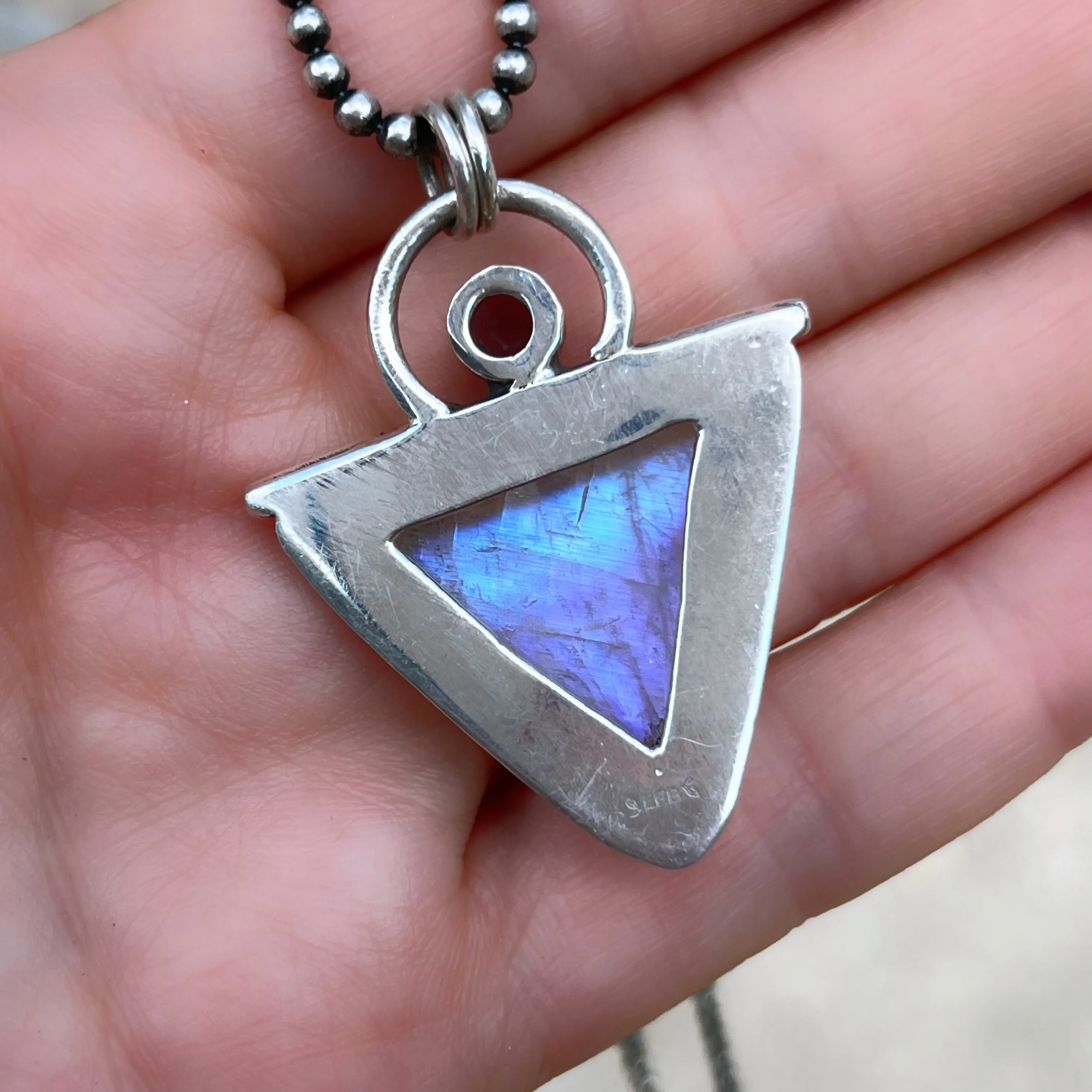 Triangle moonstone & amethyst necklace in silver
