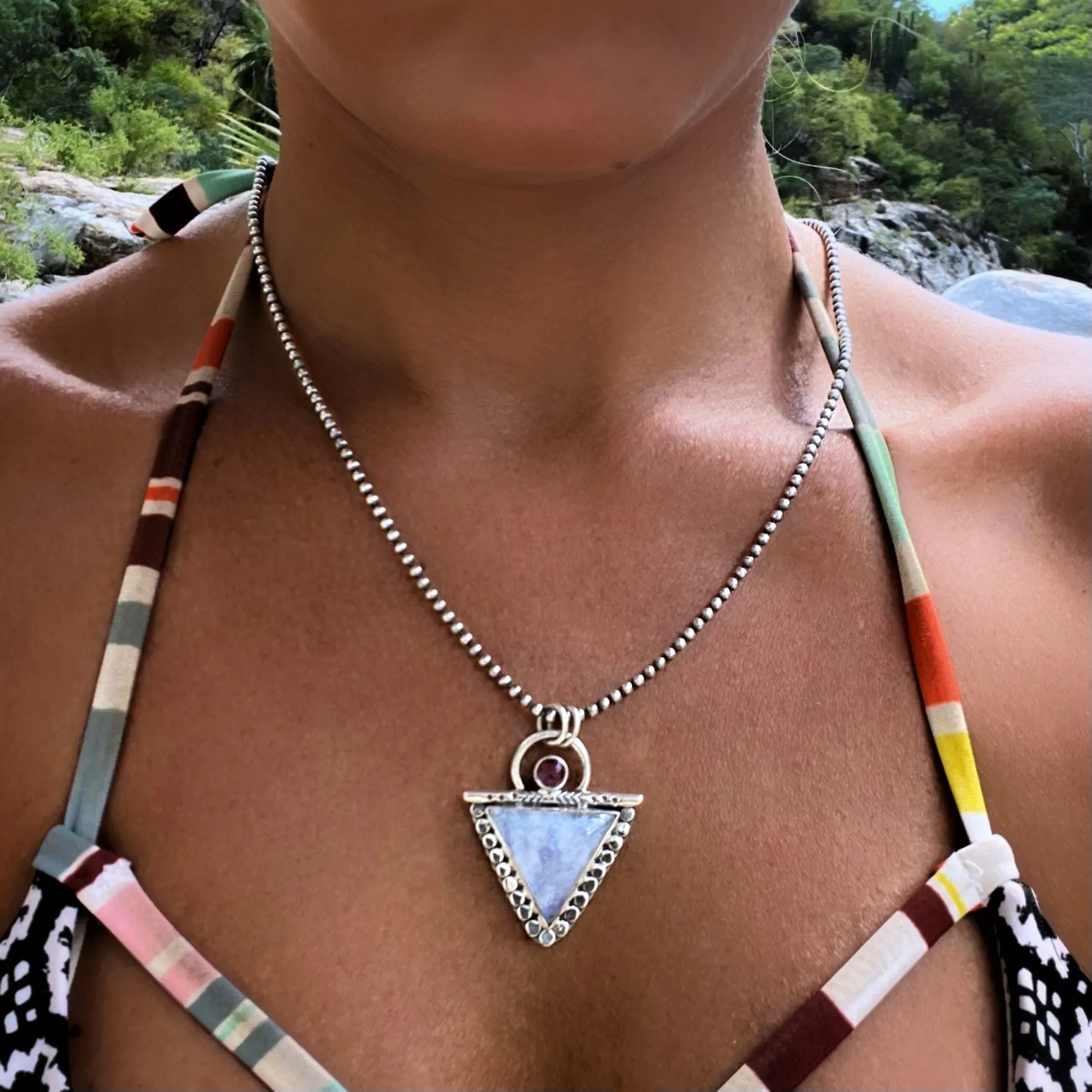 Triangle moonstone & amethyst necklace in silver