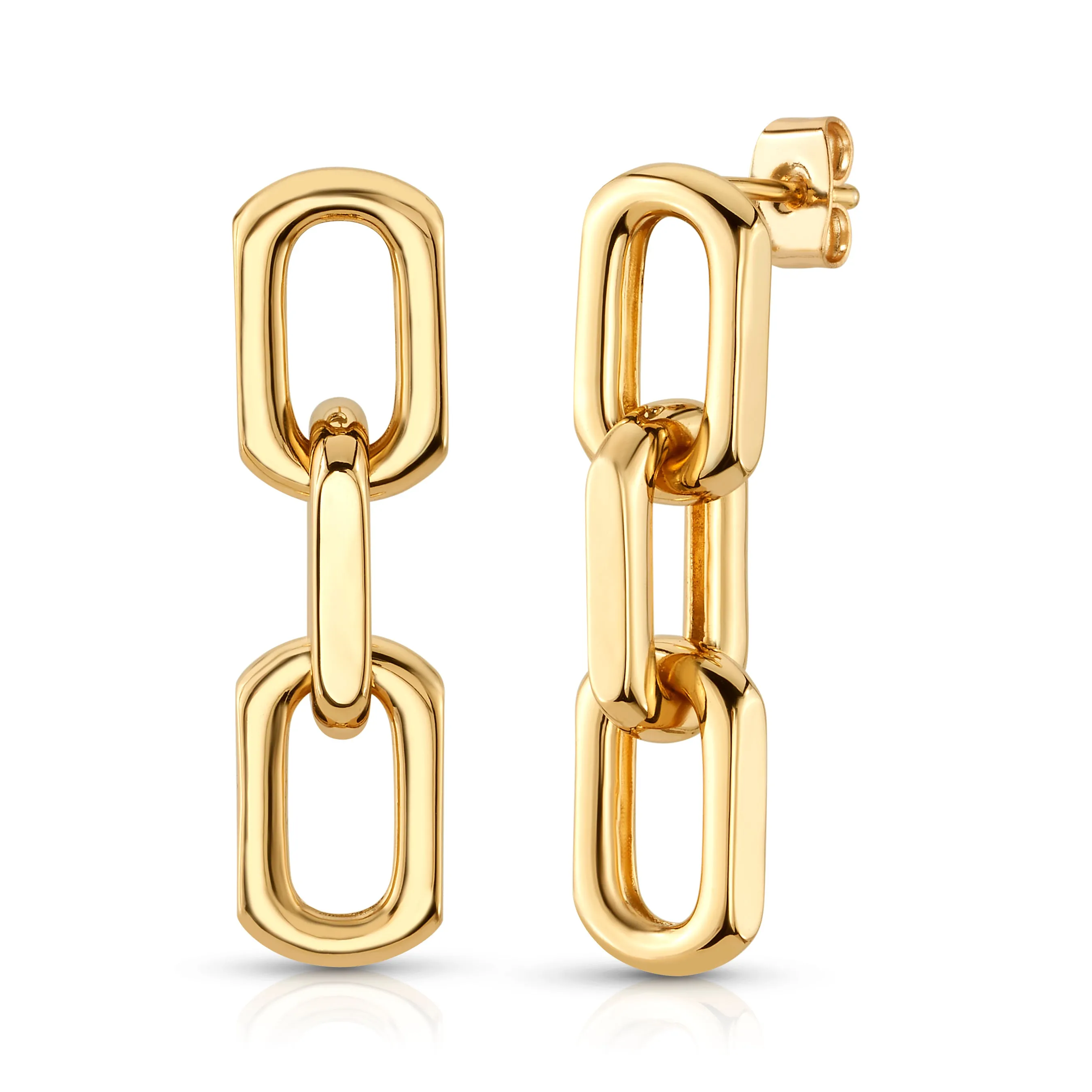 TRIPLE LINK EARRINGS, GOLD