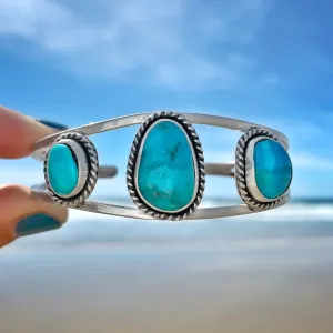 Triple-turquoise statement cuff in silver