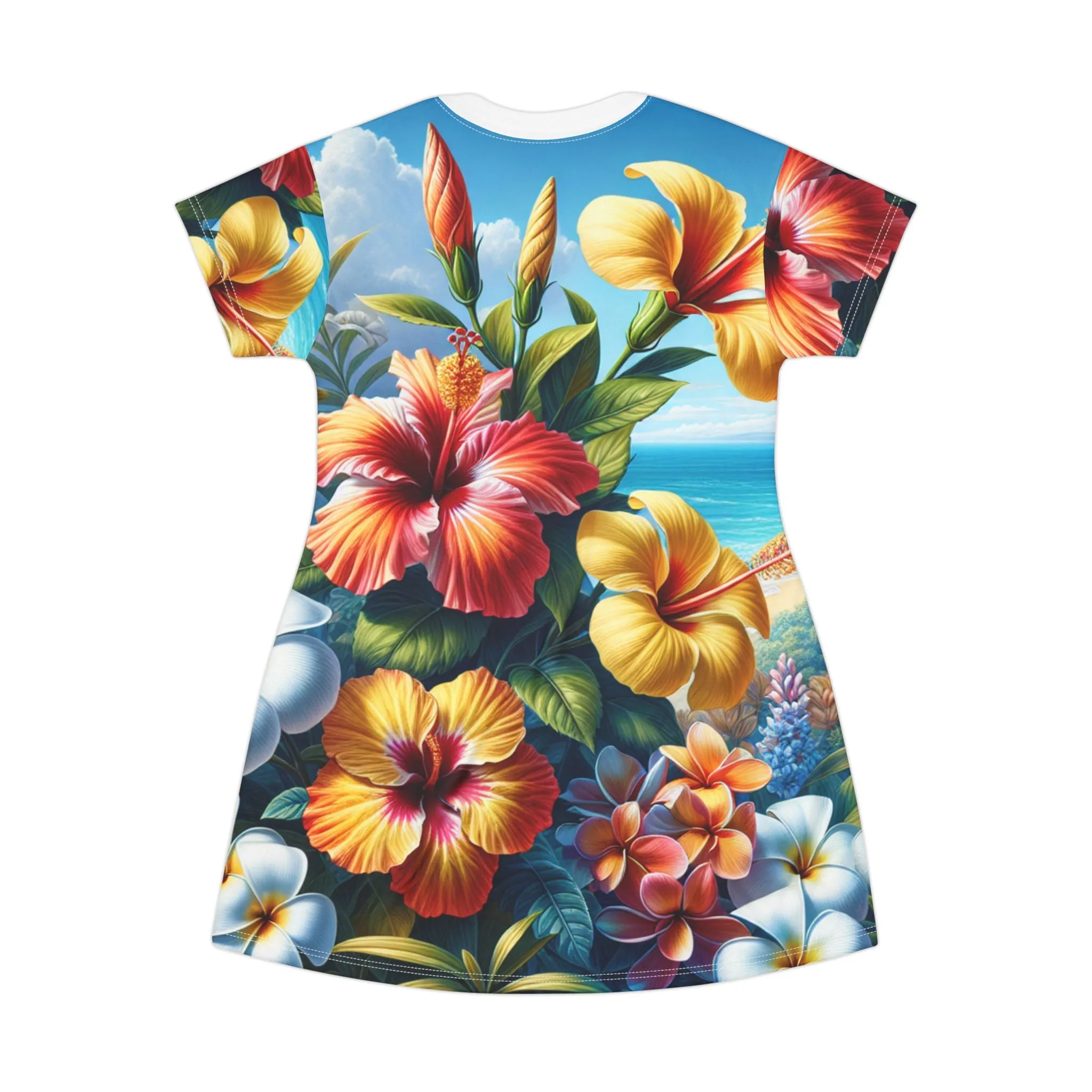 Tropical Floral T-Shirt Dress - Summer Vibes, Beach Ready