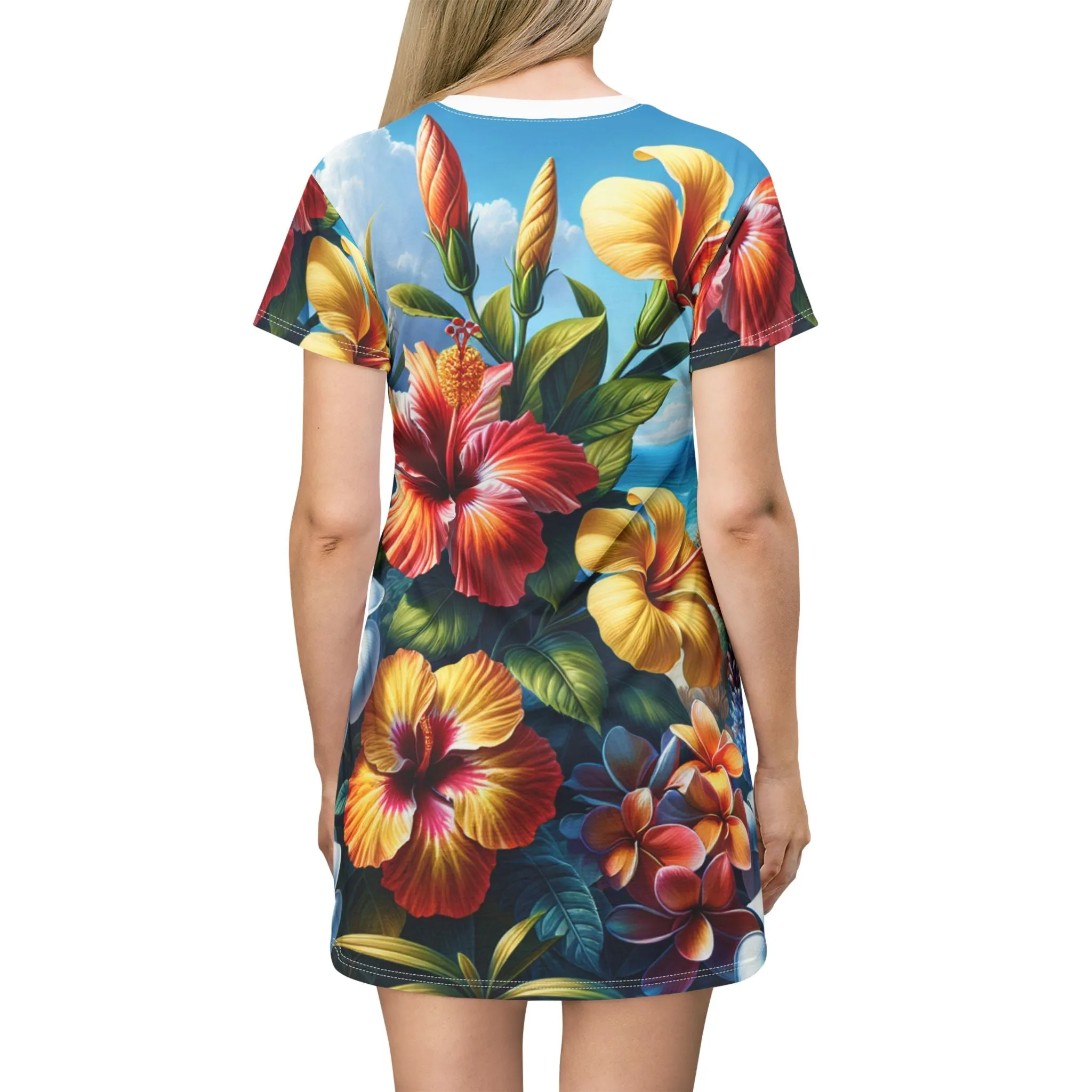 Tropical Floral T-Shirt Dress - Summer Vibes, Beach Ready
