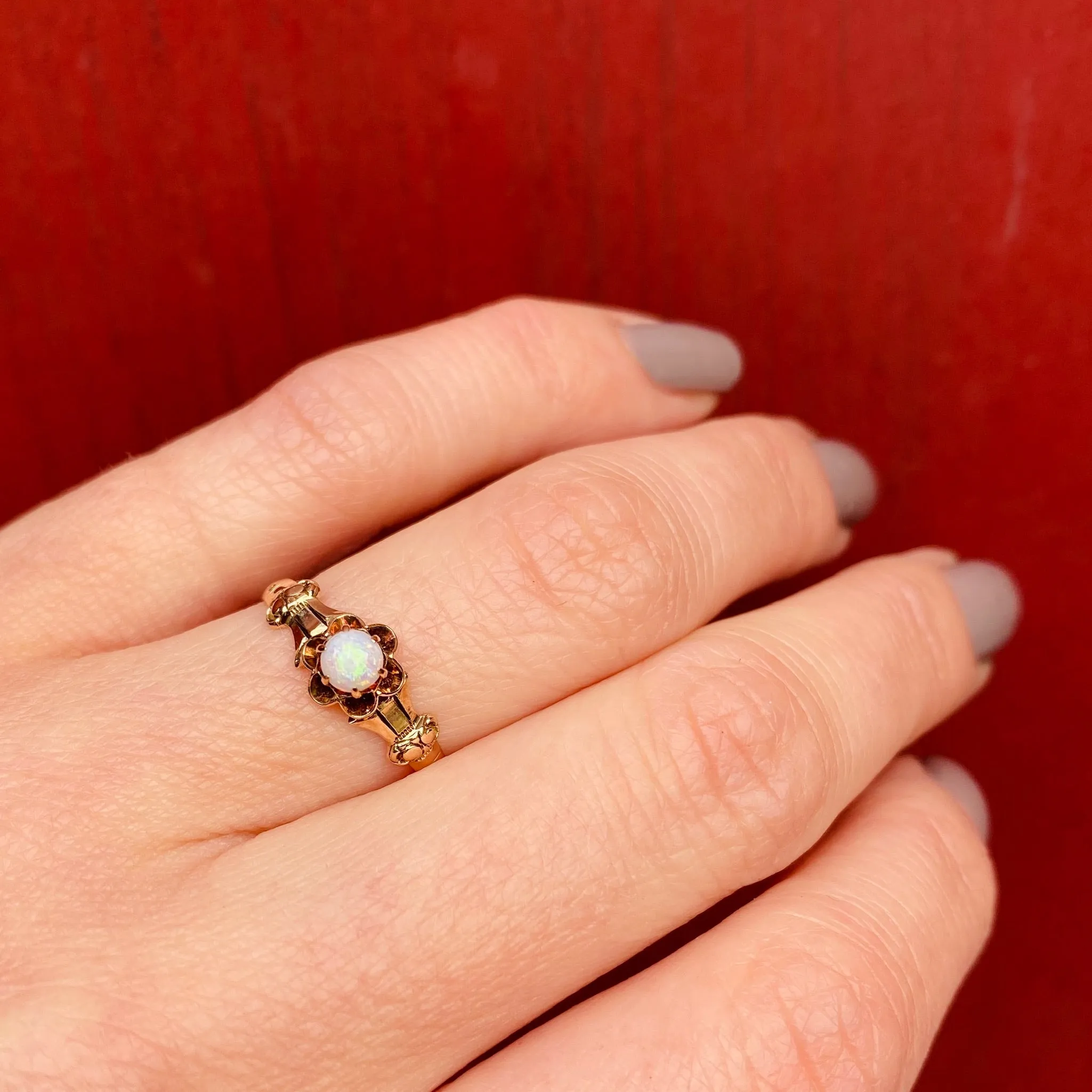 Tulip Set Opal Solitaire Ring