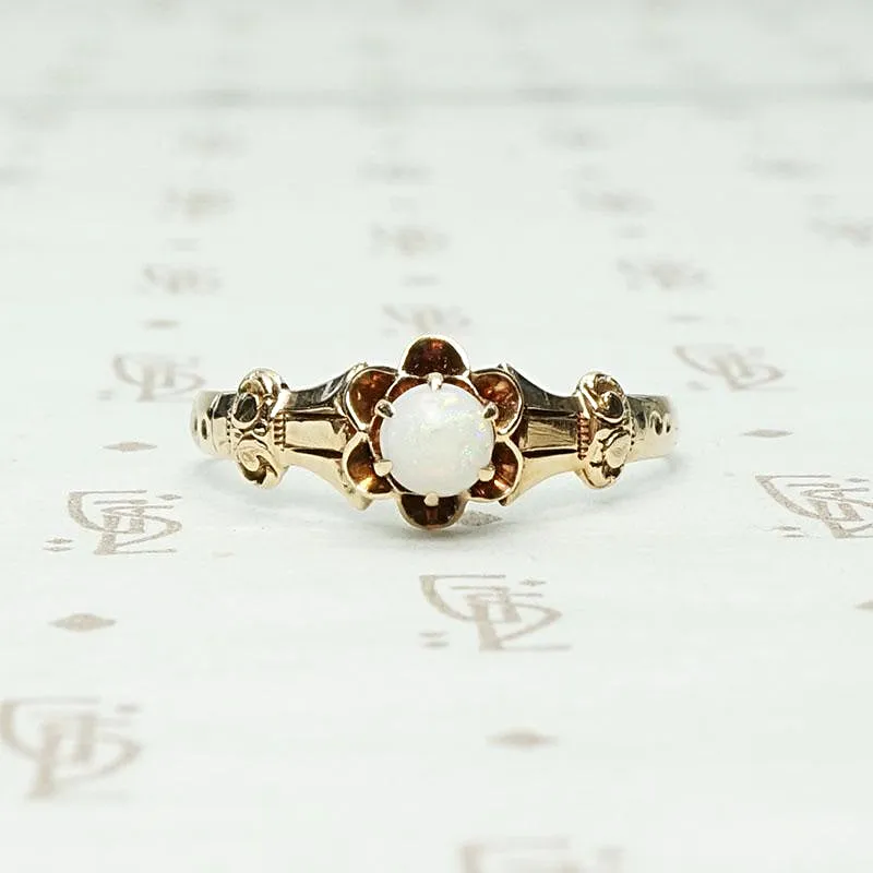 Tulip Set Opal Solitaire Ring
