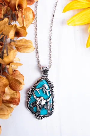 Turquoise Carolina Steer Silvertone Necklace