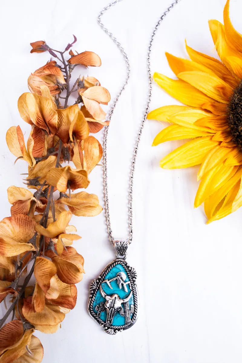 Turquoise Carolina Steer Silvertone Necklace