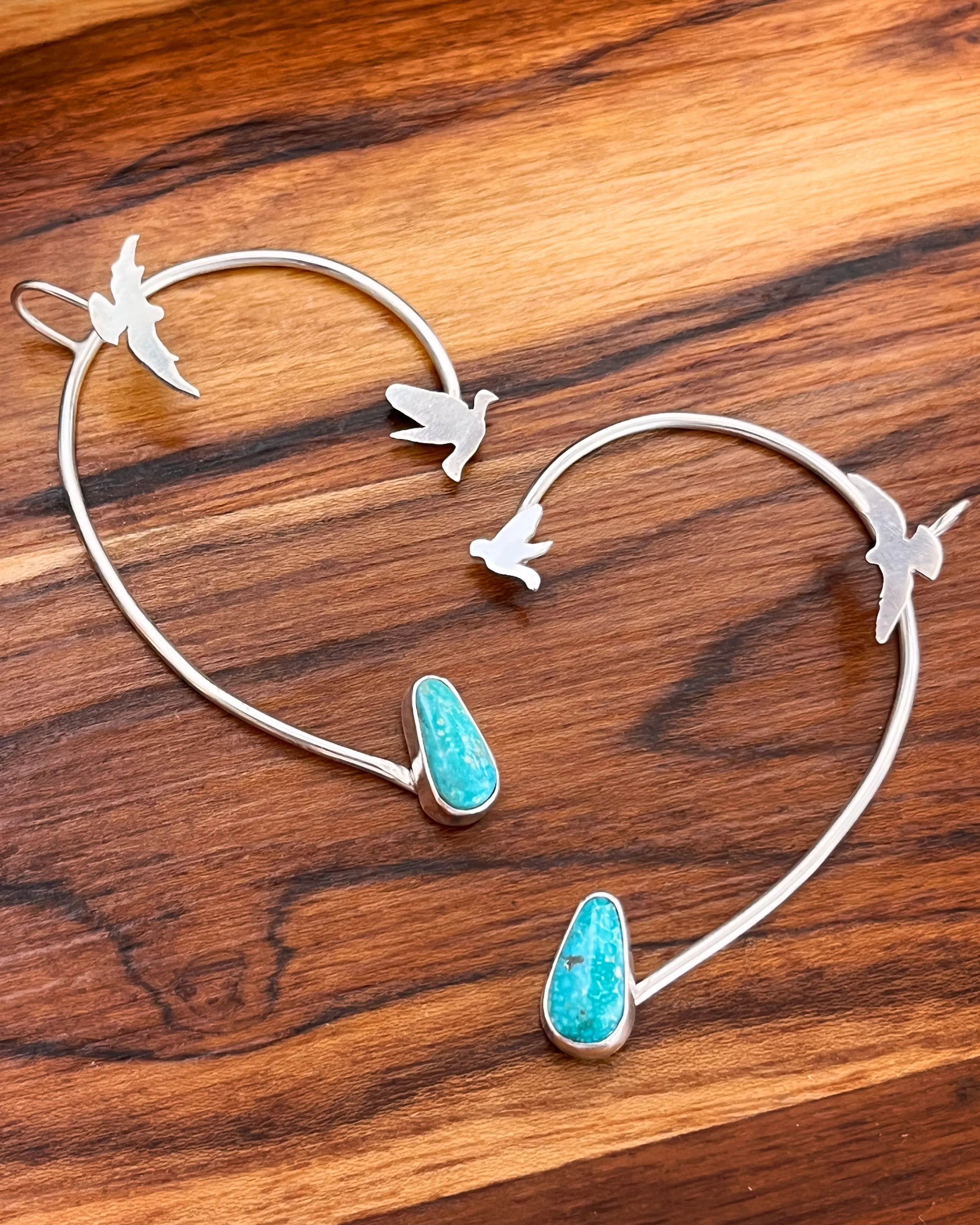 Turquoise ear wrap in silver